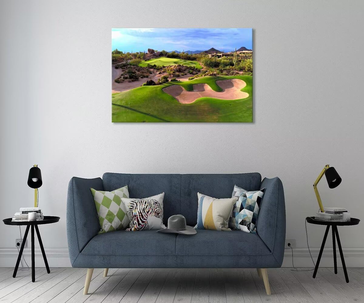 Arizona Desert Golf Course Canvas Wall Art Prints Golf Course Wall Decor for Living Room Bedroom Bathroom Home Decorations Golf Course Picture Framed Artwork Ready to Hang(12''H x 16''W)