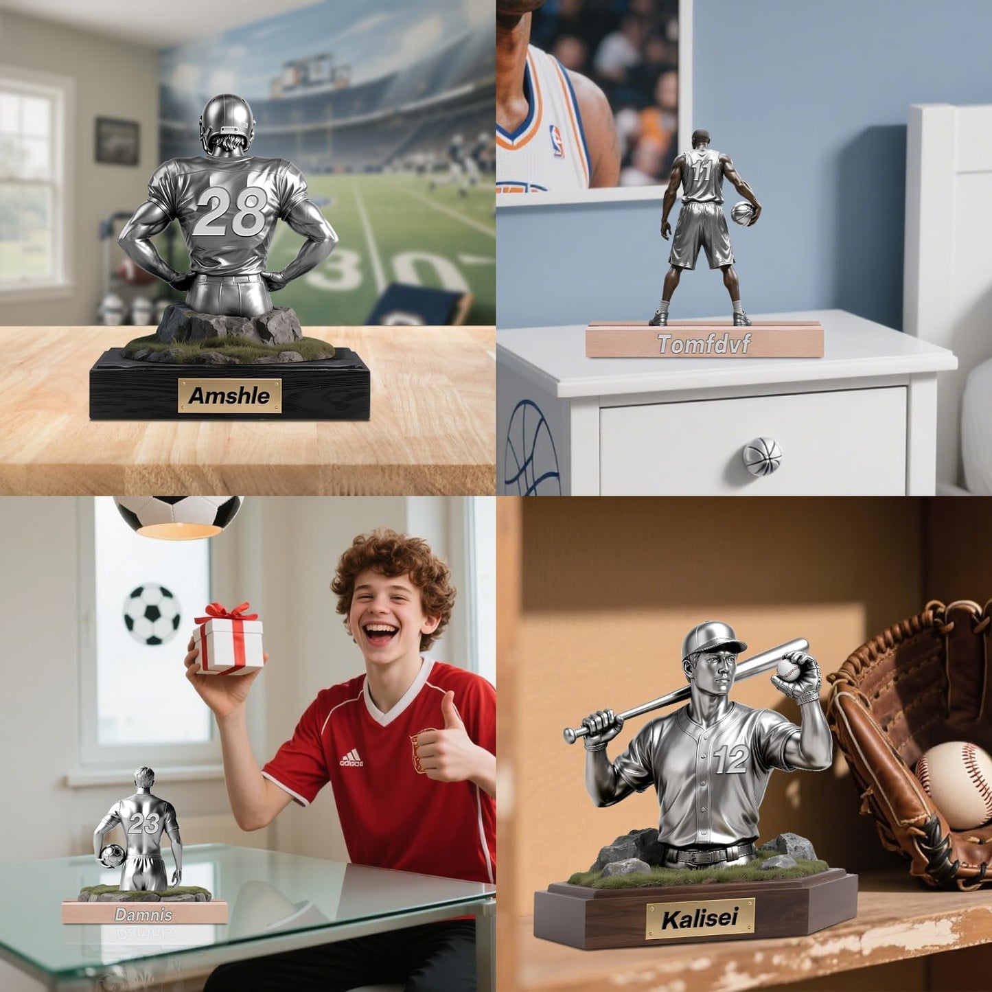 Personalized American Football Player Desktop Ornament for Bedroom Office Rugby Sport Desk Name Plate Custom Name Athletes Figurine Sign Sport Lovers Acrylic Plaque Gift for Men Women Football Lover