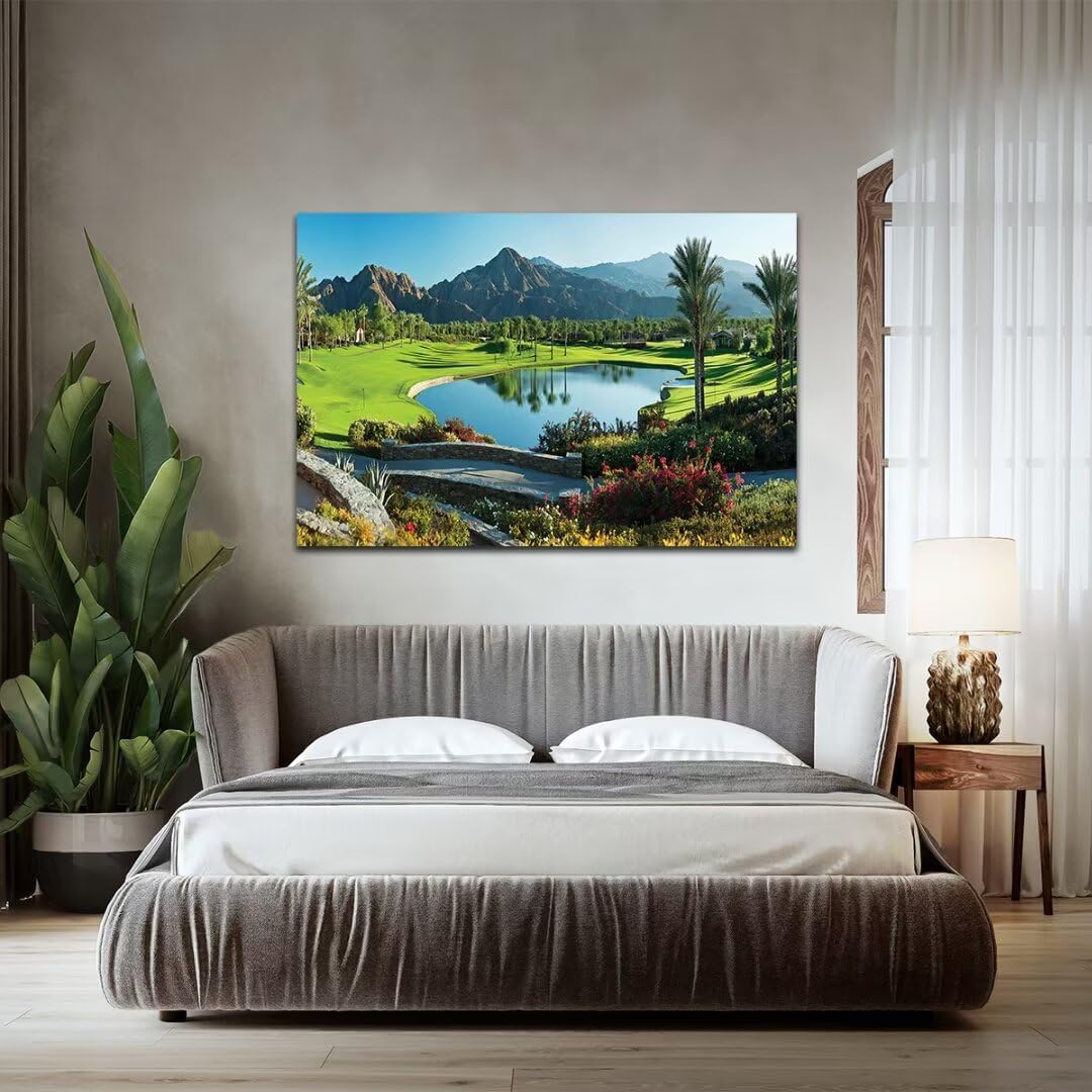 HJY Art USA California Golf Course Wall Art Pictures for Gym Golf Course Wall Decor Blue Green Abstract Painting Poster for Home Decor Living Room Bedroom Bathroom Office Artwork (12 x 16 inch)