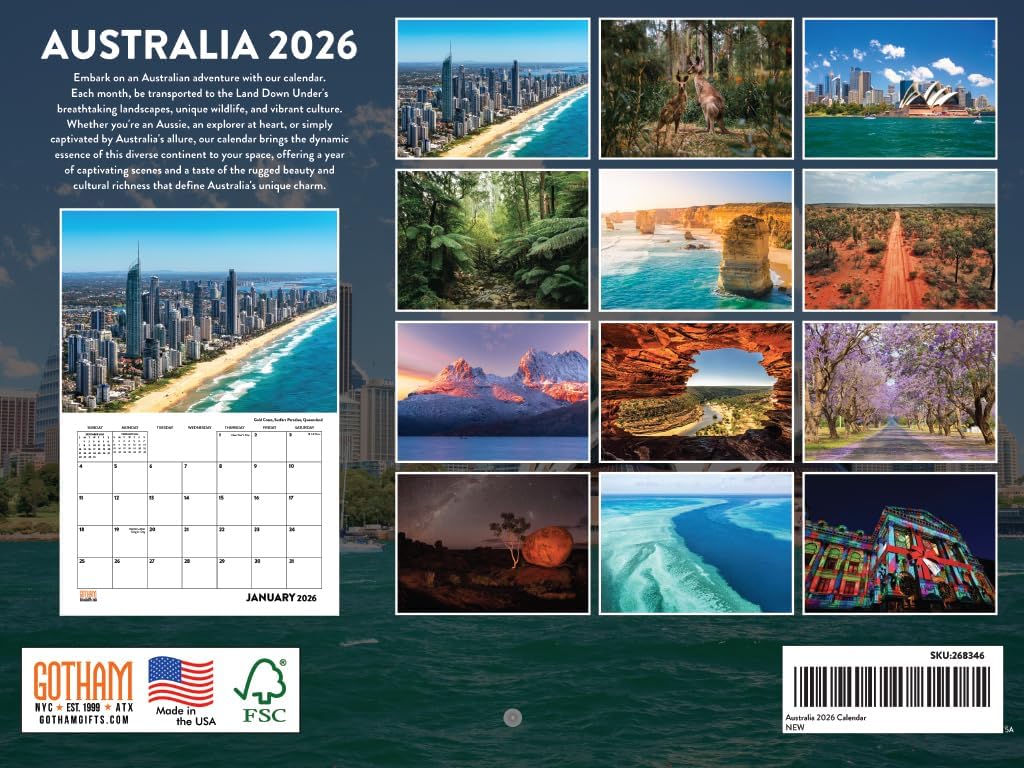 Australia Calendar 2026 Monthly Wall Calender 12 Month | American Made In The USA