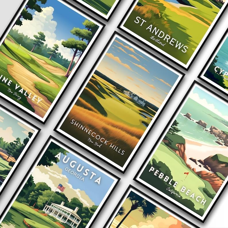 Nationcog Shinnecock Hills Golf Poster, Vintage New York Wall Art Print, Retro Golf Course Landscape Decor, Classic Artwork for Man Cave, Office or Home (Unframed) (20x30)