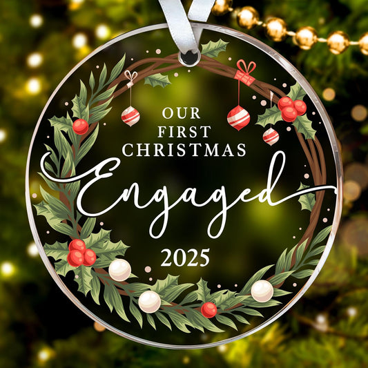 HEXMOZ Engagement Gifts for Couples - Engagement Gift for Women, Fiance, Her, Bride to Be, Newly Engaged Couples - First Christmas Engaged Acrylic Ornament 2025 - Party Decorations