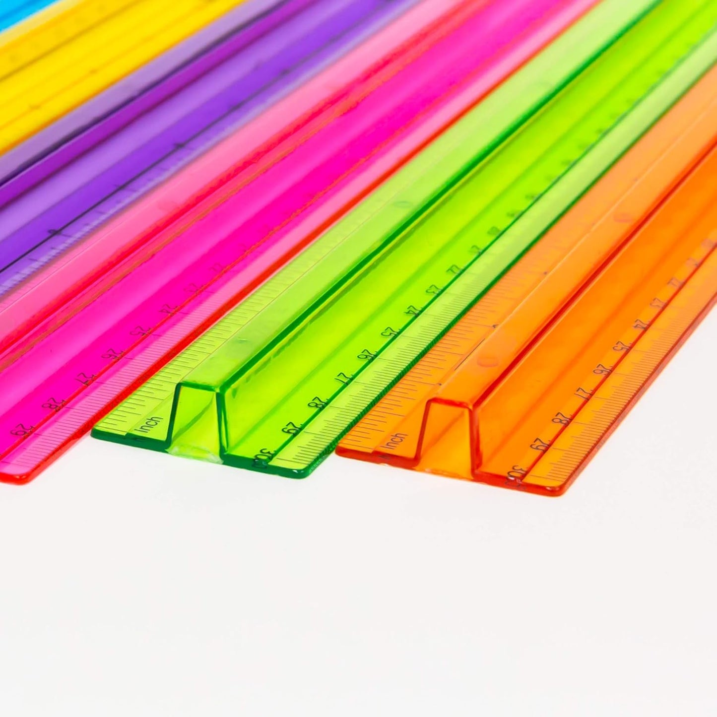 BAZIC Products Plastic Ruler 12" (30cm) w/Handle Grip, Inches Centimeter Metric Measuring Drafting Rulers, for Students School Supplies, Assorted Color, 6-Pack