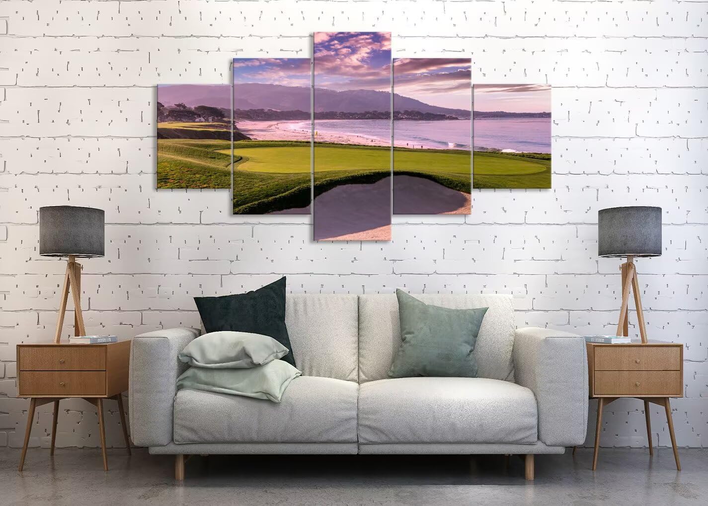 Pebble Beach Golf Course Hole 9th Wall Art Pictures Monterey California Golf Course Wall Decor for Living Room Bedroom Bathroom Home Decorations Canvas Prints Framed Ready to Hang(60''W x 32''H)