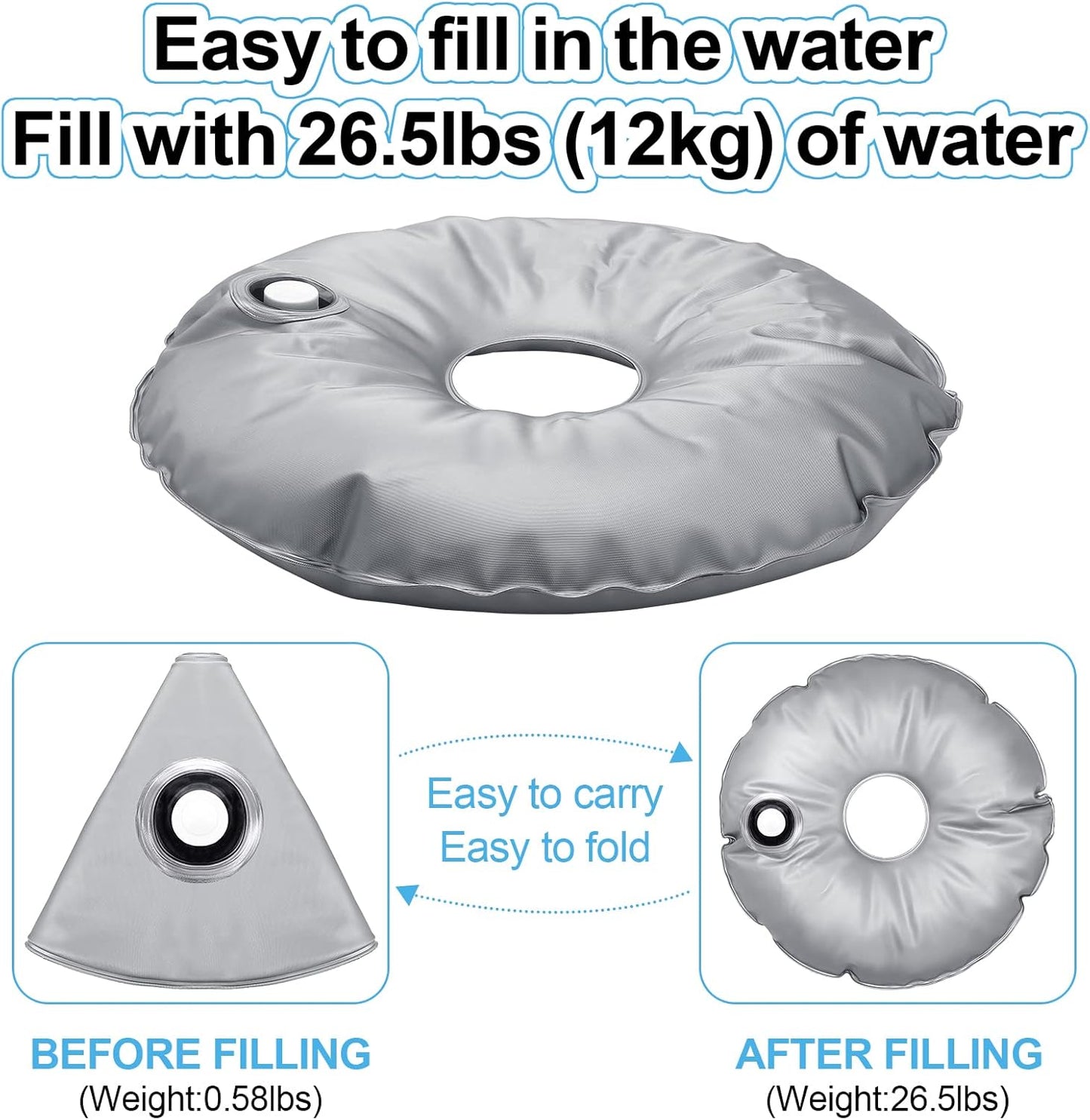 Tondiamo 2 Pcs 20.87 Inch Water Umbrella Weight Bags Flags for Base Stand Outdoor Collapsible Portable Sunshade Base Holder Bags for Beach up to 26.5 lb Water, 20.87 Inches in Outer Diameter