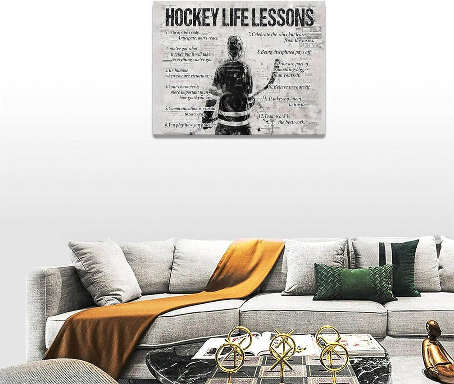 Hockey Sports Wall Art Hockey Life Lessons Wall Decor Hockey Sign Retro Poster Boy Men Motivational Decorations Canvas Print Painting Artwork for Bedroom Bathroom Living Room Gym 16"x12"