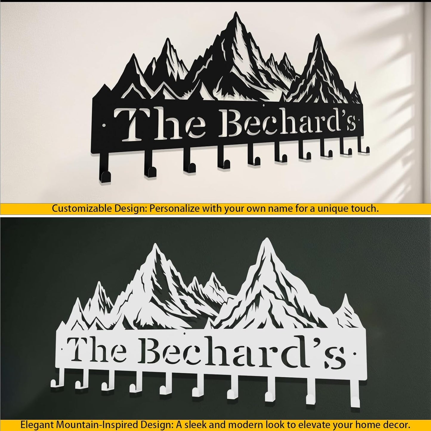 Custom Metal Key Rack Hooks, Personalized Key Holder for Wall, Mountain Theme Wall Decoration, Key Hanger Organizer for Living Room, Entryway, Offices, Kitchen Decor