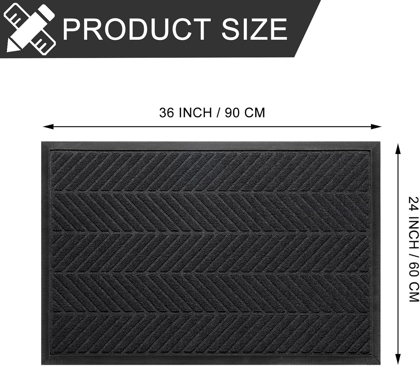 Front Door Mat 36"x24" Indoors Outdoors Welcome Mats, Waterproof Non-Slip Rubber Backing Heavy Duty Doormat Outside Entrance, Low Profile Entryway Rugs Floor Mat for Patio, Pattern A Black
