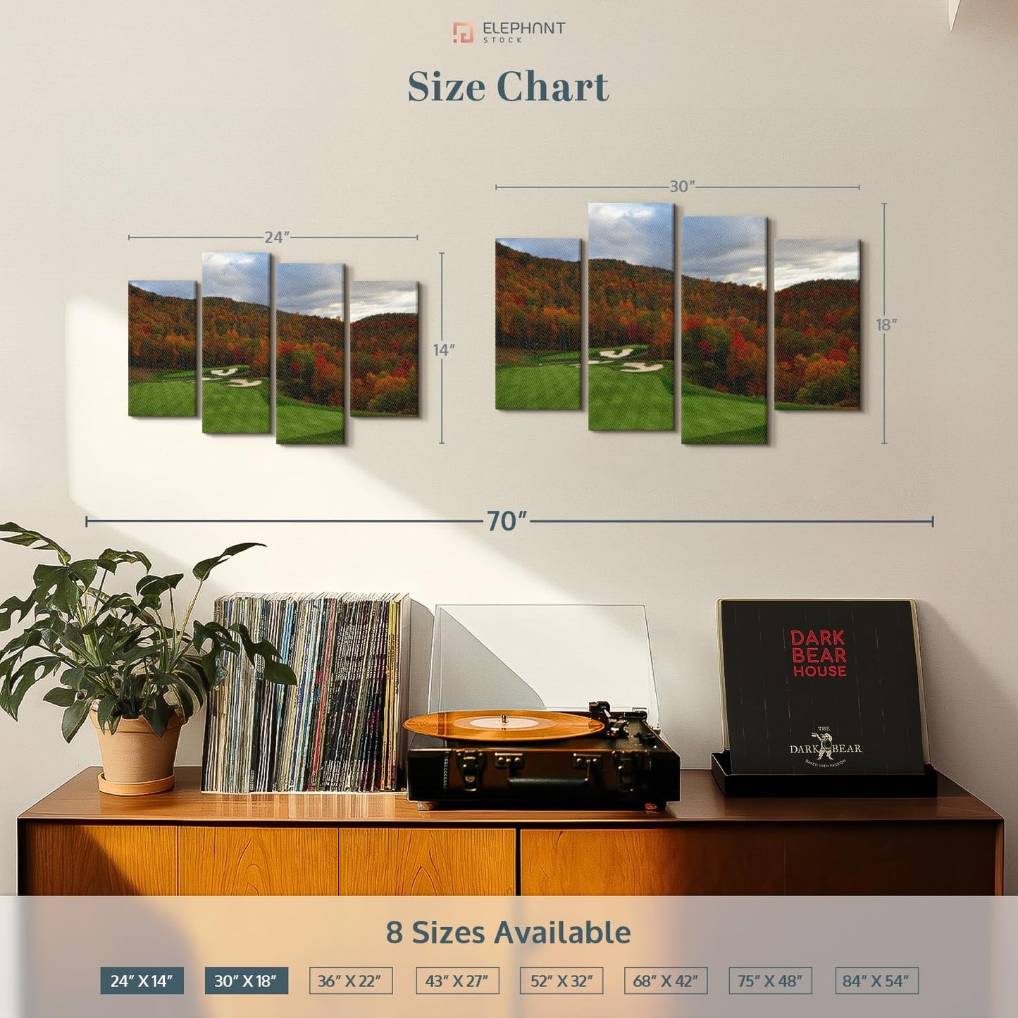 Elephant Stock Autumn Golf Course Wall Art - Horizontal Canvas - 4-Piece Living Room Wall Decor - Photography Sports Canvas Print - Blue and Orange Decor for Wall - 30" X 18"