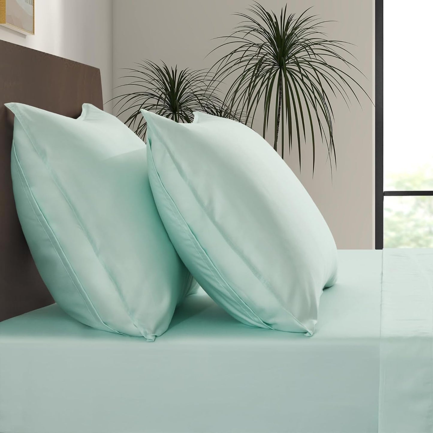 Luxury Bamboo Market |King Envelope Pillowcase Set | 100% Viscose Made from Bamboo | Organically Grown | Ultra Soft | Cooling | 2pcs [Coastal Green]
