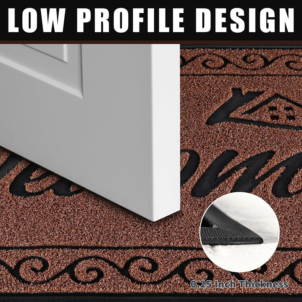 Yimobra Welcome Mat, Heavy Duty Sturdy Door Mats for Home Entrance Outdoor Indoor, Front Doormat for Outside Patio Floor Entry Porch Garage Office, Waterproof, Low Profile, 47 x 24, Maroon
