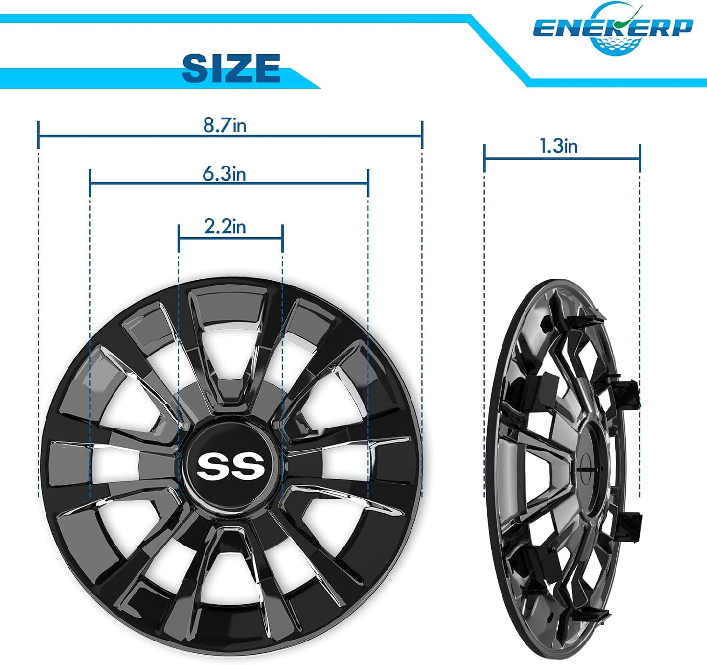 Golf Cart SS Wheel Covers Hub Caps, Golf Cart 8 Inch Wheel Hubcaps for Club Car EZGO Yamaha and Most Golf Carts (Except RXV), 6-Spoke Design, Set of 4 Golf Cart Black Hubcaps Wheel Covers