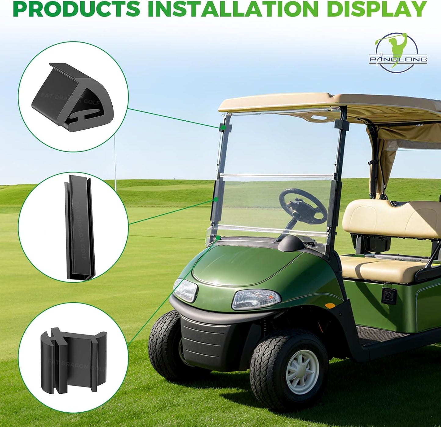 Panglong Windshield Sash Clips Kit, Width 1.25 inch Length 10 inch, OME 613136 603852 for EZGO RXV 2008 Up 1-1/4" inch Square Tube Golf Cart