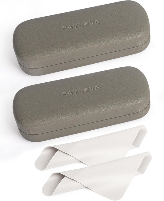 RayLove Glasses Case Hard Shell Eyeglass Case with Cleaning Cloth, PU Leather Protective Eye Glass Cases Fits Most Sunglasses