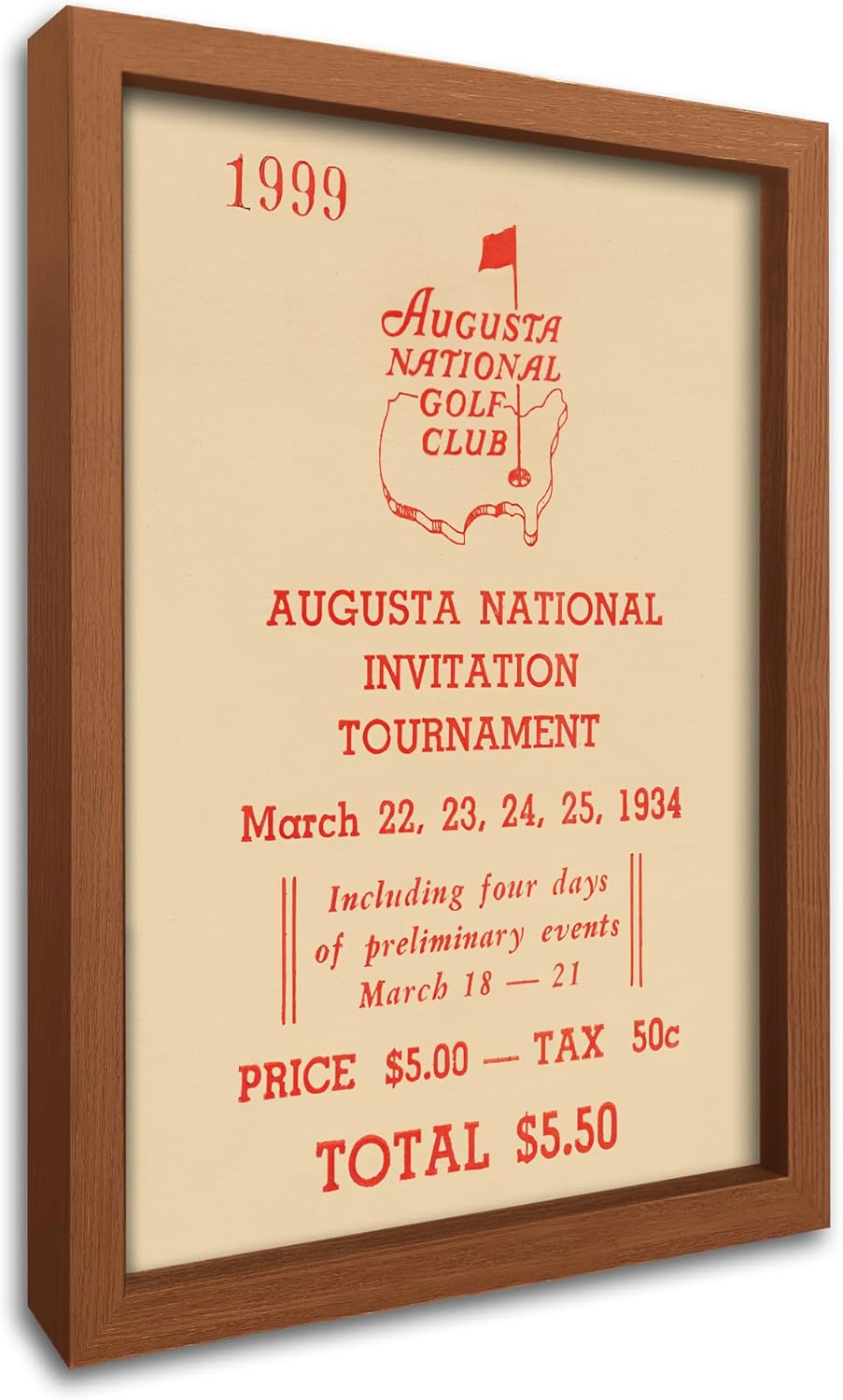 Framed Vintage Golf Wall Decor, Masters Golf Augusta National 1934 Tournament Wall Art Canvas Poster for Living Room Bedroom Office Decorations (8" x 10")