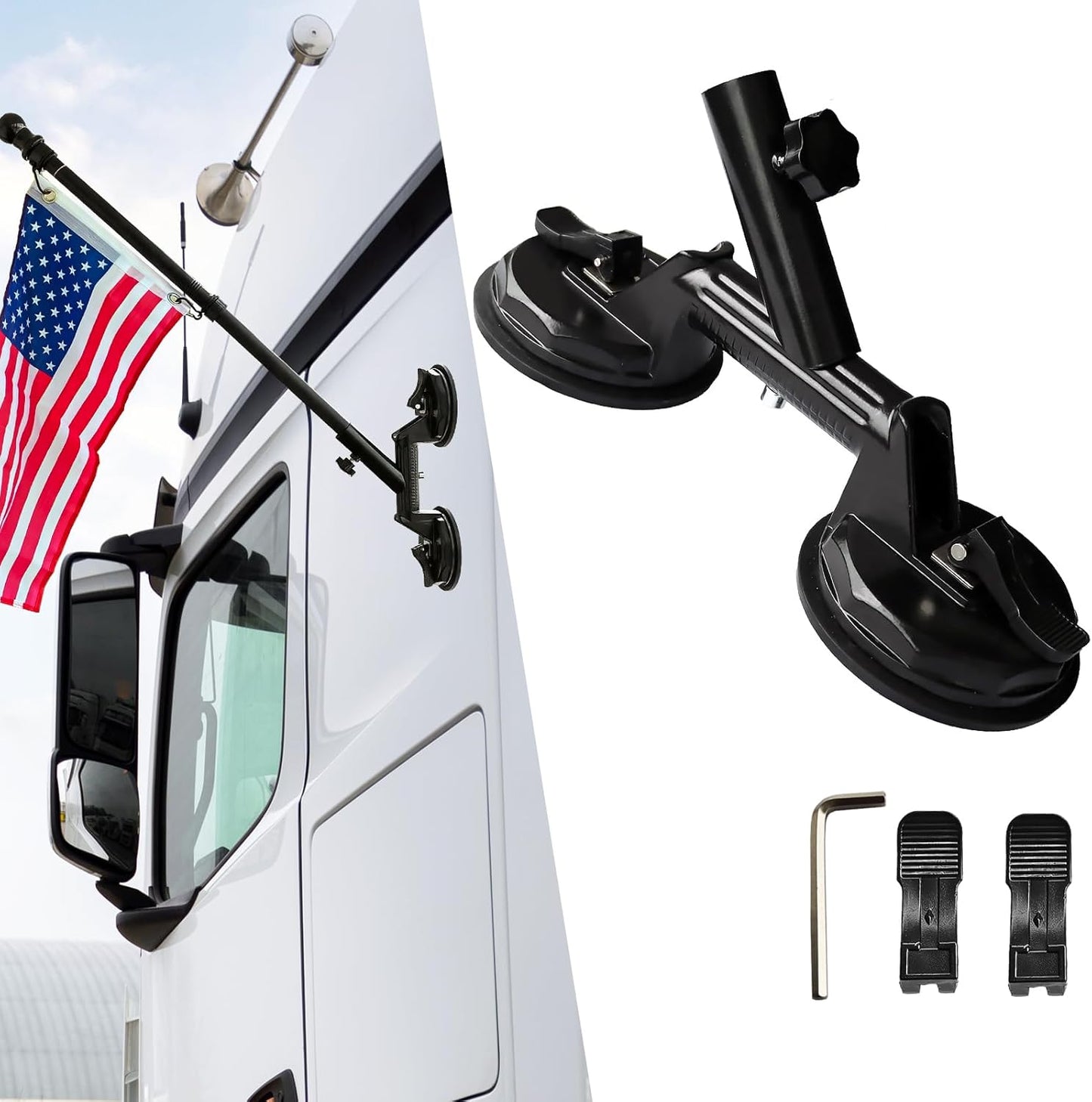Quick Flag Mount - Suction Cup Flag Pole Holder for RV, Truck, Boat, Camper, Car, Golf Cart - No-Drill Heavy-Duty Suction - Outdoor Flag Bracket for Camping, Tailgating, Patriotic Display