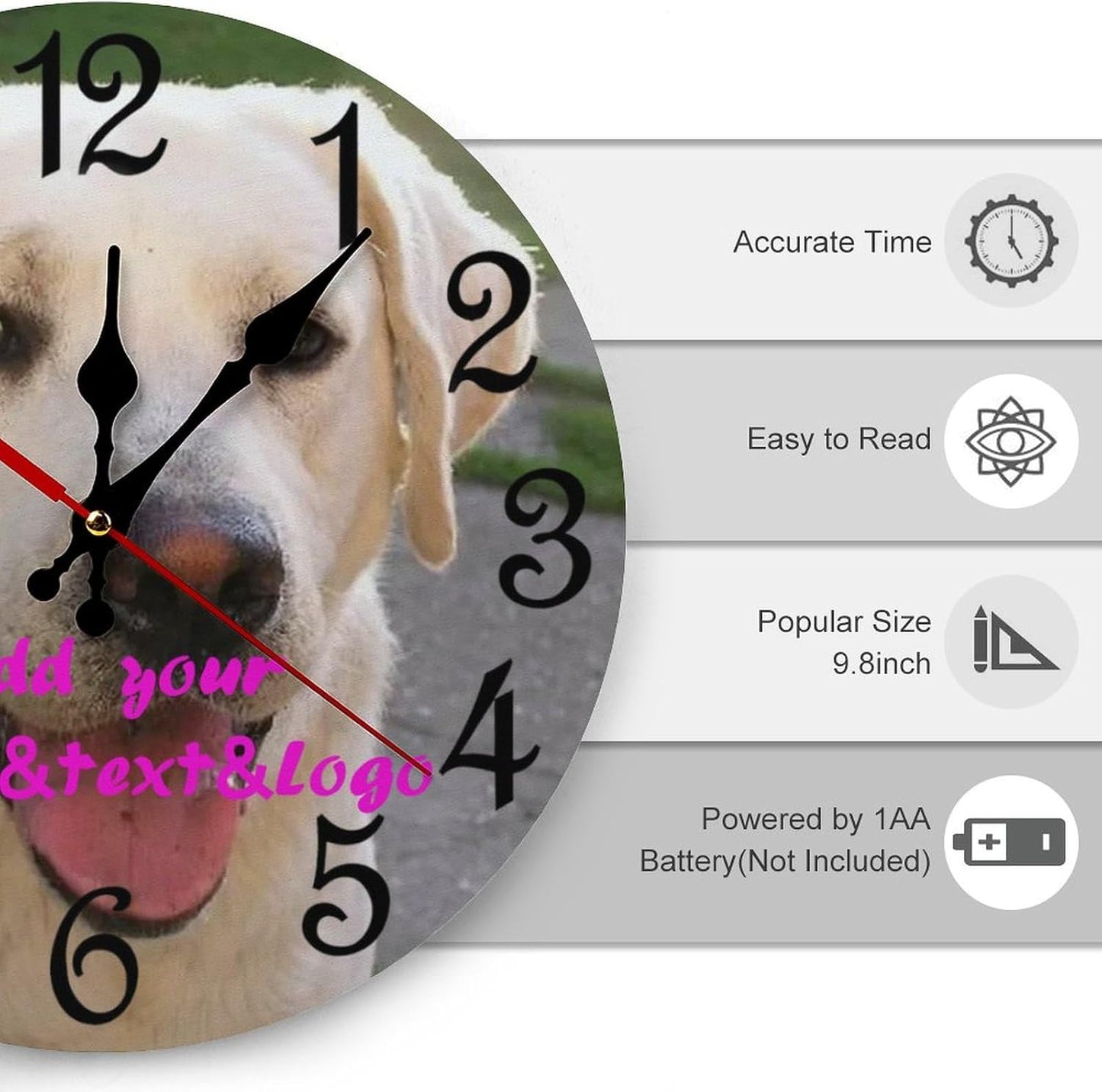 Custom Wall Clock,Personalized Wood Clock add Your Photo/Text,Customizable Silent Round Decoration for Kitchen Bathroom 12inch style2