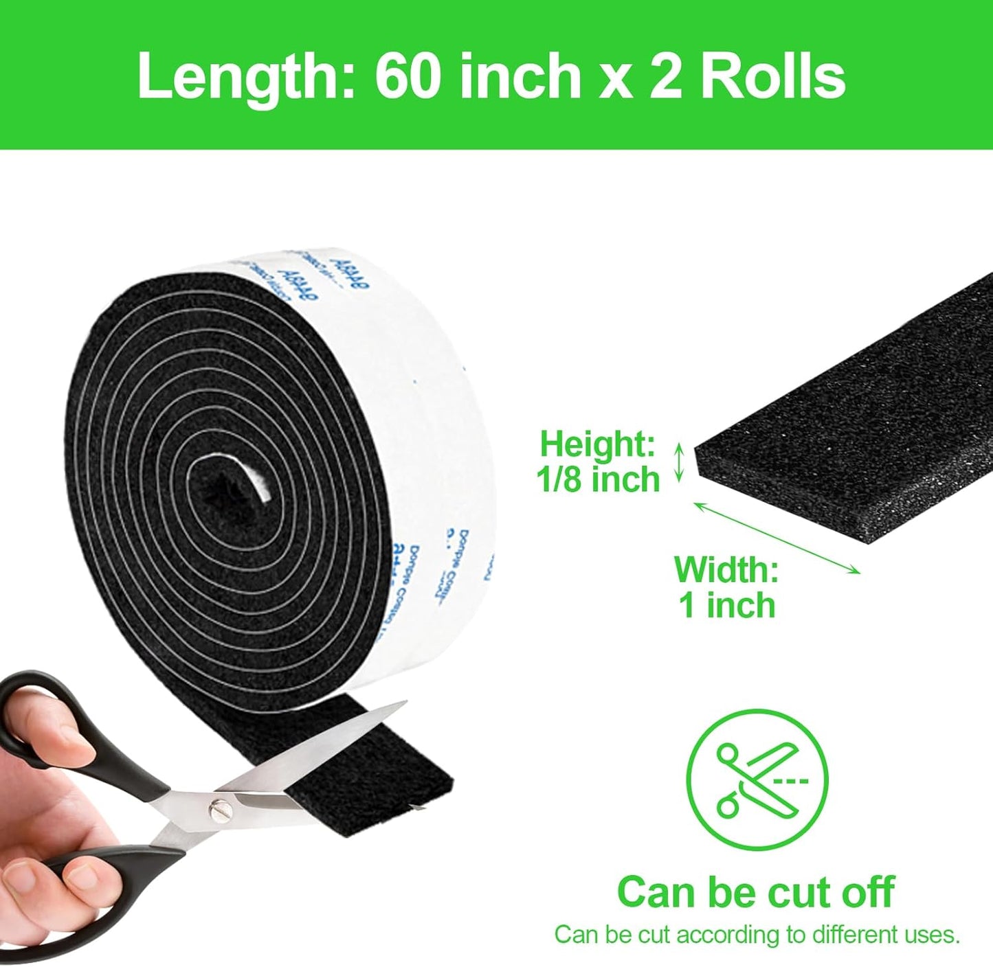 Felt Strips with Adhesive Backing, 2 Felt Rolls 1x 60 Inches Black, Felt Tape with Adhesive Backing, Furniture Felt Strips
