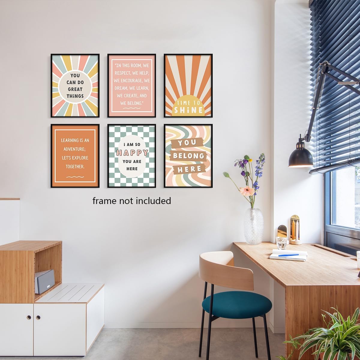 Set of 6 Boho Inspirational Classroom Posters, Positive Affirmations Growth Mindset Canvas Wall Art, Modern Classroom School Posters Wall Decor, Bulletin Board Educational Decor 8x10in Unframed