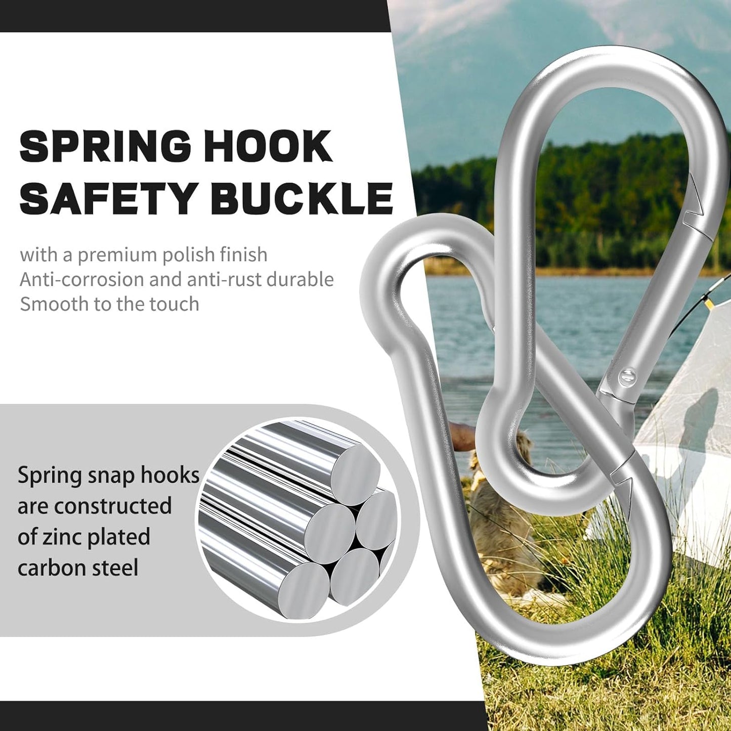 Carabiners Clip Spring Snap Hook,Heavy Duty Galvanized Steel Carabiner,Safety Quick Links Snap Hooks,Spring Clips for Swing Hammock Camping Keychain Outdoor