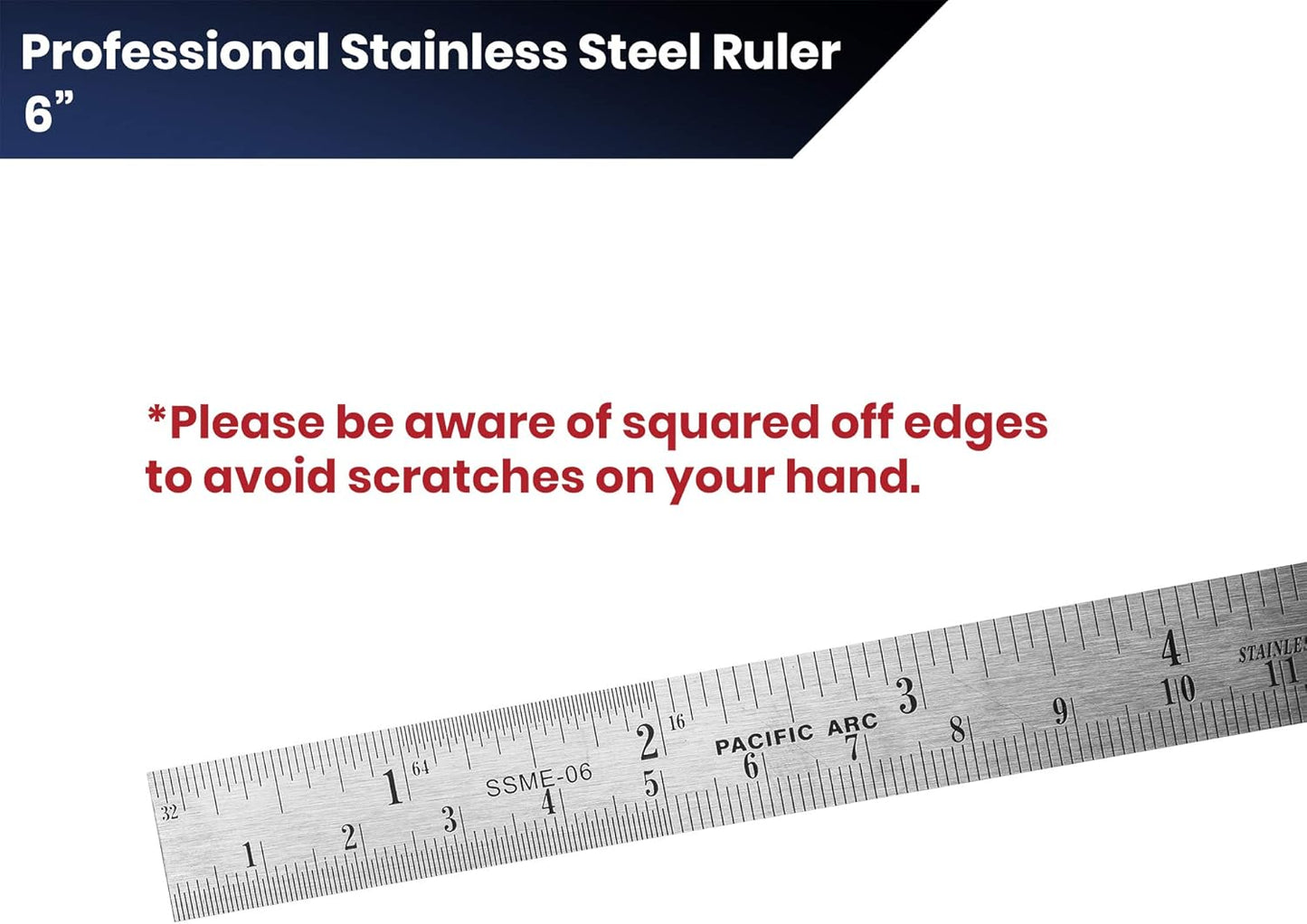 Pacific Arc 6 Inch Stainless Steel Ruler with Inch/Metric Conversion Table, 2 Pack
