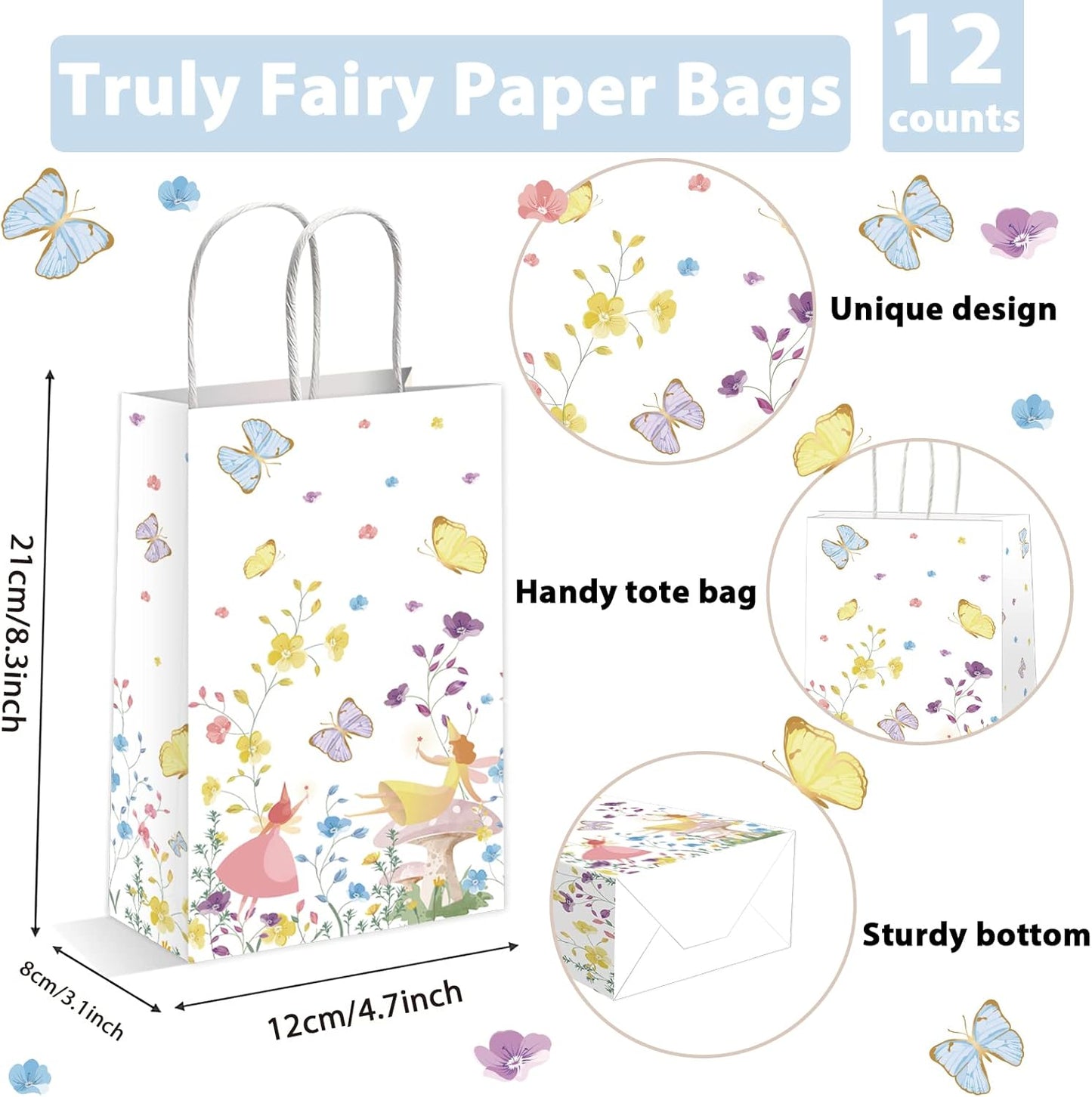 gisgfim 12pcs Truly Fairy Paper Treat Bags with Handles Talking Party Supplies Bags Tea Luncheon Garden Birthday Party Decoration Supplies