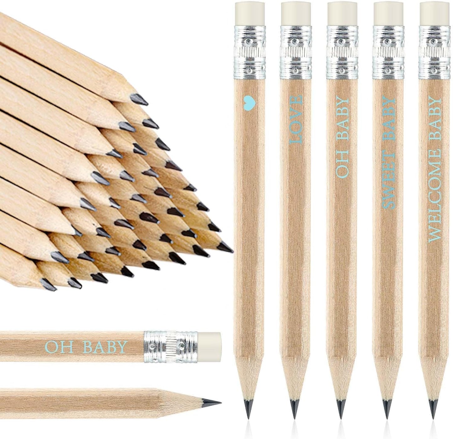 100 Sets Blue Baby Shower Pencils Gifts Bulk for Guest Golf Half Pencils Baby Shower Game Sharpened Mini Pencil with Eraser It's A Boy Gender Reveal Party Favors