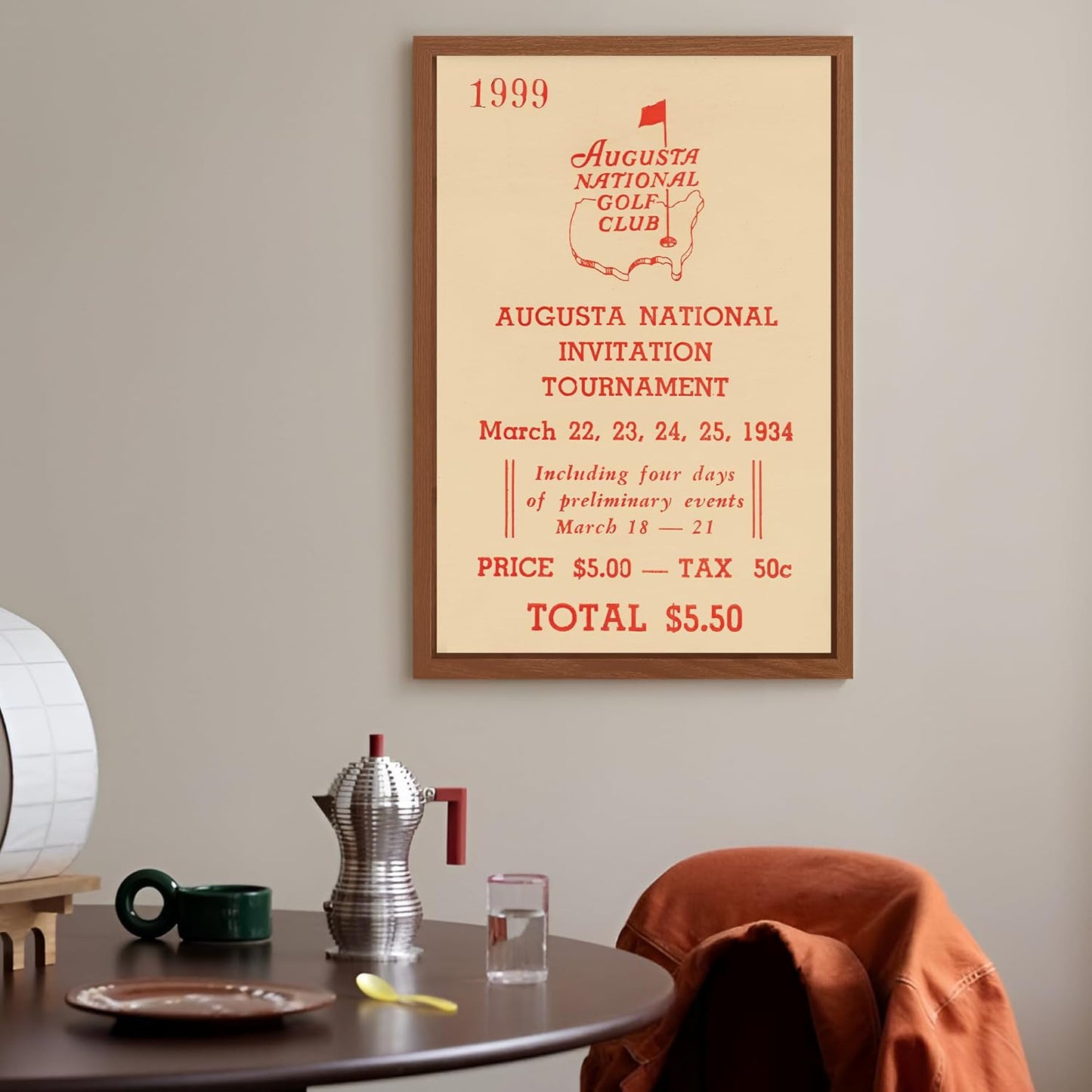 Framed Vintage Golf Wall Decor, Masters Golf Augusta National 1934 Tournament Wall Art Canvas Poster for Living Room Bedroom Office Decorations (16" x 24")