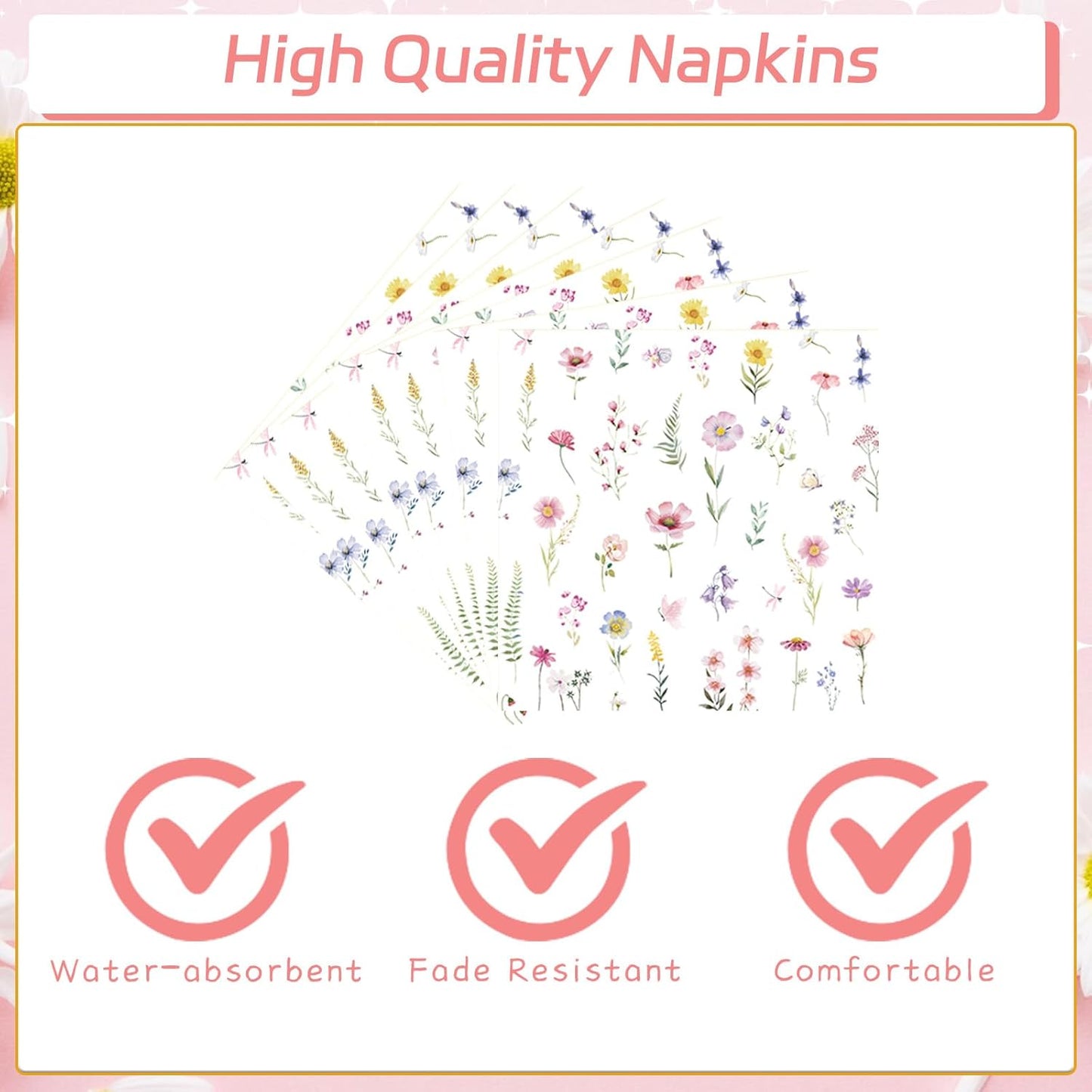Rakuto Baby in Bloom Baby Shower Decorations Tableware Supplies, Wildflower Baby Shower Party Plates and Napkins Set, Disposable Paper Flower Dinnerware for Girls Serves 24