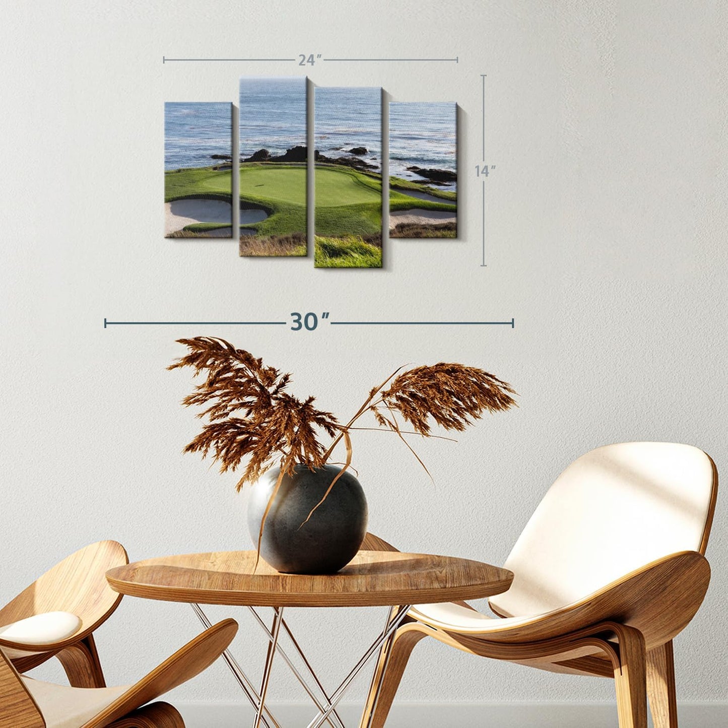 Elephant Stock Pebble Beach Golf Turf Wall Art - Horizontal Canvas - 4-Piece Hallway Wall Decor - Photographic Canvas Print - Brown and Blue Decor for Wall - 24" X 14"