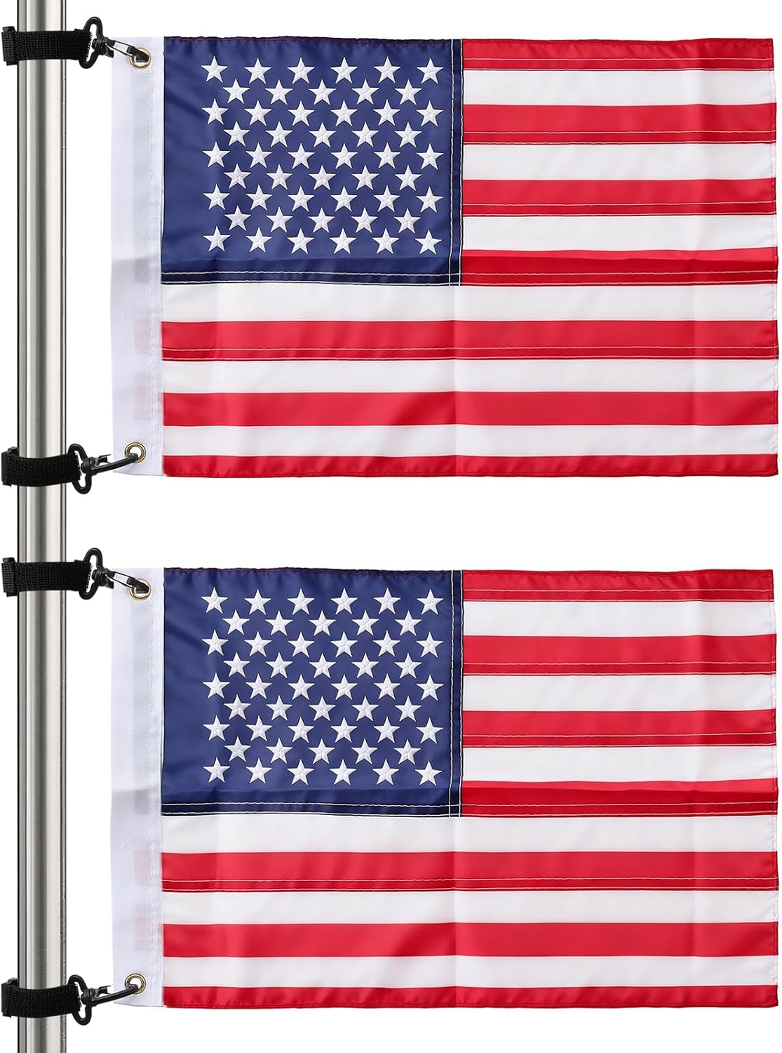 Golf Cart Flags 2Pcs, 12" x 18" American Flags for Golf Cart, USA Golf Flags with Elastic Strap Bracket, Golf Cart Accessories Boat Flag for Bike, Car