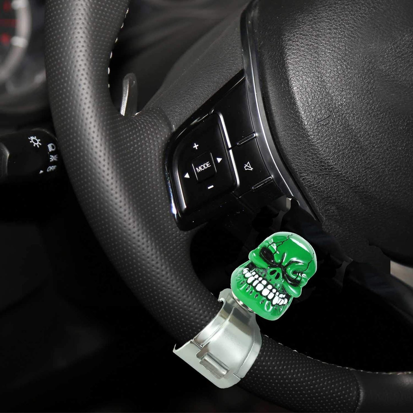 Skull Steering Wheel Spinner Knob Turning Driving Suicide Power Handle Universal Fit Most Vehicles Cars Trucks Tractors Mowers Forklifts Boat Golf Carts (Green)