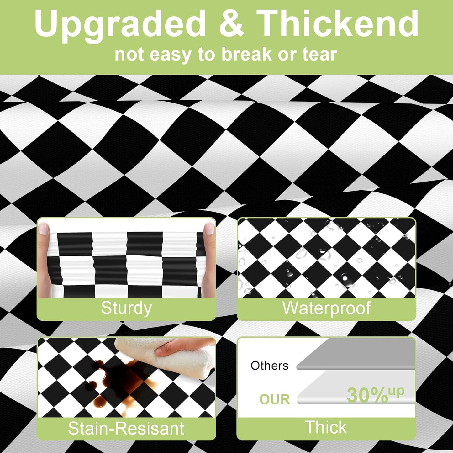 QIKSION Checkered Tablecloth Disposable 6 Pack, 54 x 108 Inch Black and White Checkered Flag Table Cloth for Rectangle Tables, Plastic Table Cover