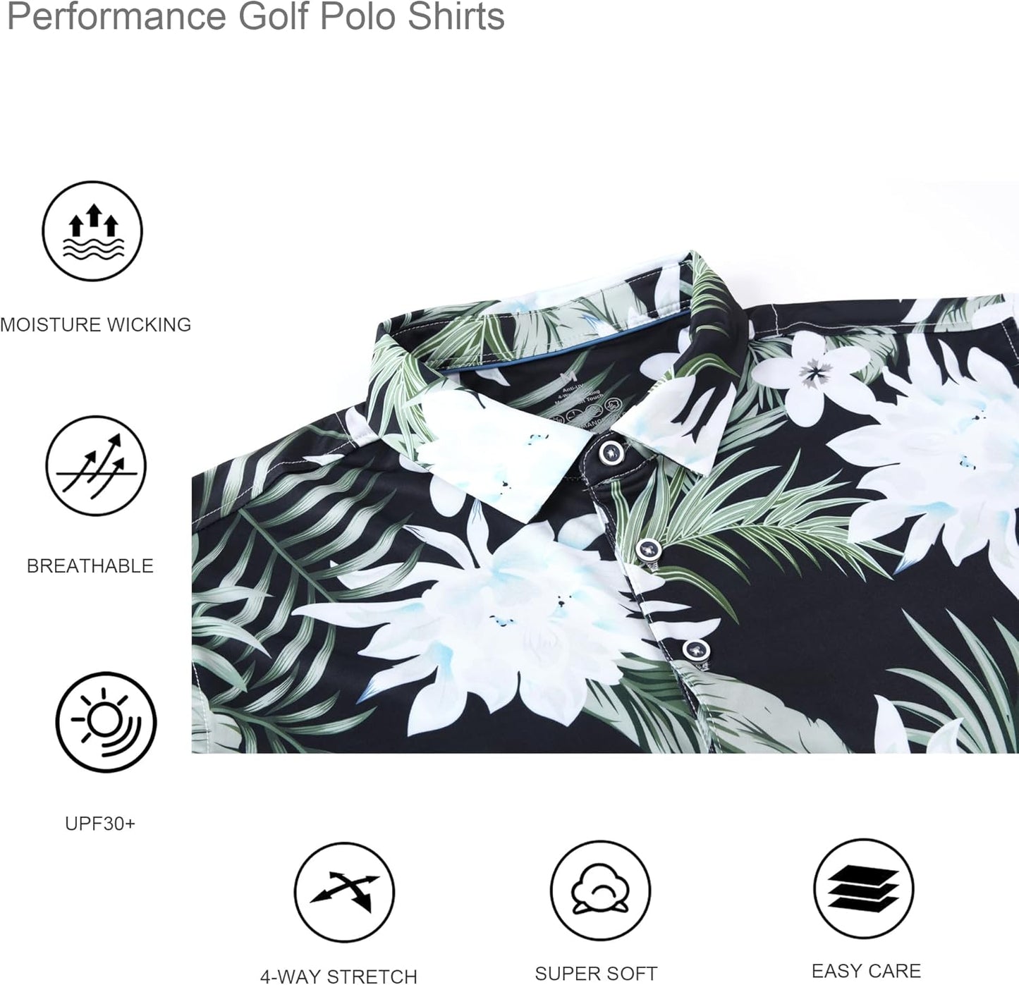 Alex Vando Mens Hawaiian Golf Shirt Moisture Wicking Digital Print Golf Shirts for Men