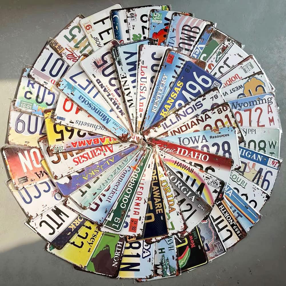 5/10/15/30/50 Counts Replica Vintage Car Plates, Embossed Novelty Car Plate Decoration for Man Cave Bar Kitchen Garage (15 Counts)