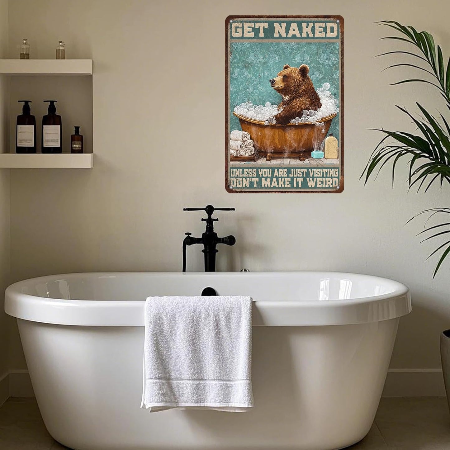 Bear Bath Metal Tin Sign 12x8 Inch Bear Metal Poster Bear Tub Metal Tin Sign Home Kitchen Garden Bar Pub Restaurant Bathroom Are Wall Decor