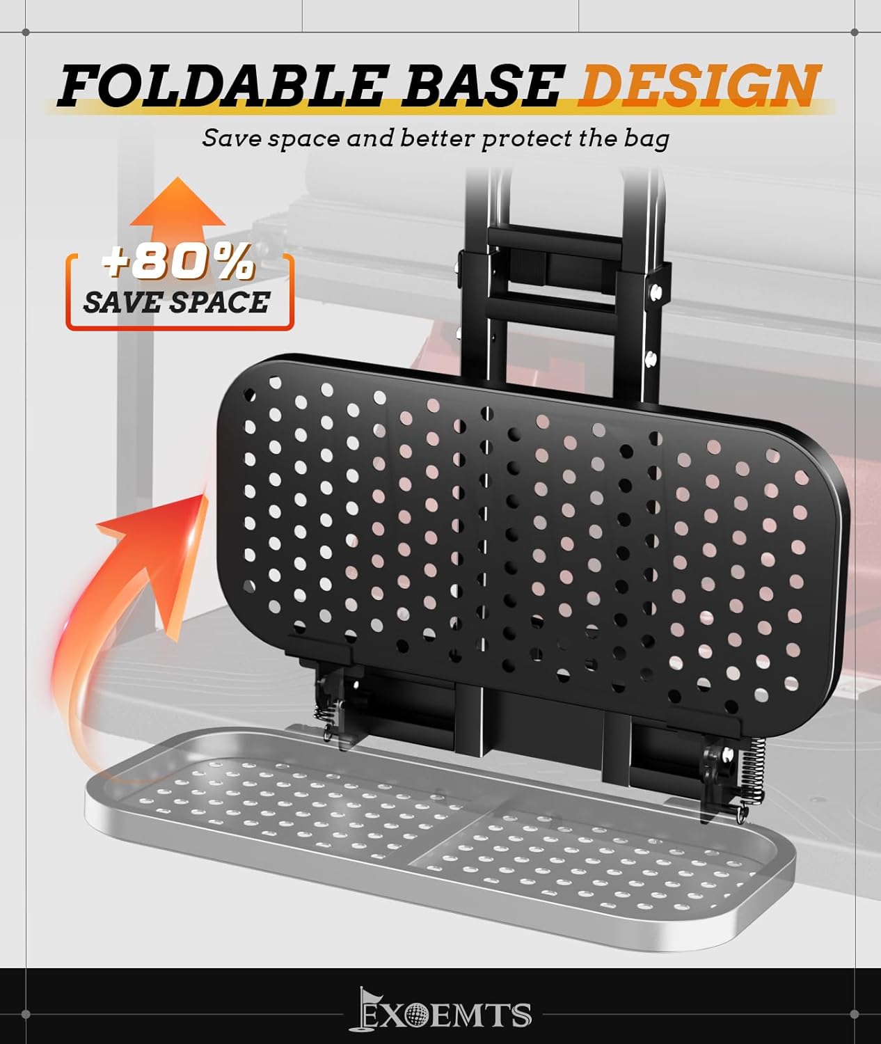 Universal Foldable Golf Cart Rear Seat Bag Holder, Upgraded Golf Cart Rear Seat Bag Rack Fits 8-Inch Max Width Safety Grip Bar, for EZGO Club Car Yamaha, Preinstalled, Space-Saving, No-Drill