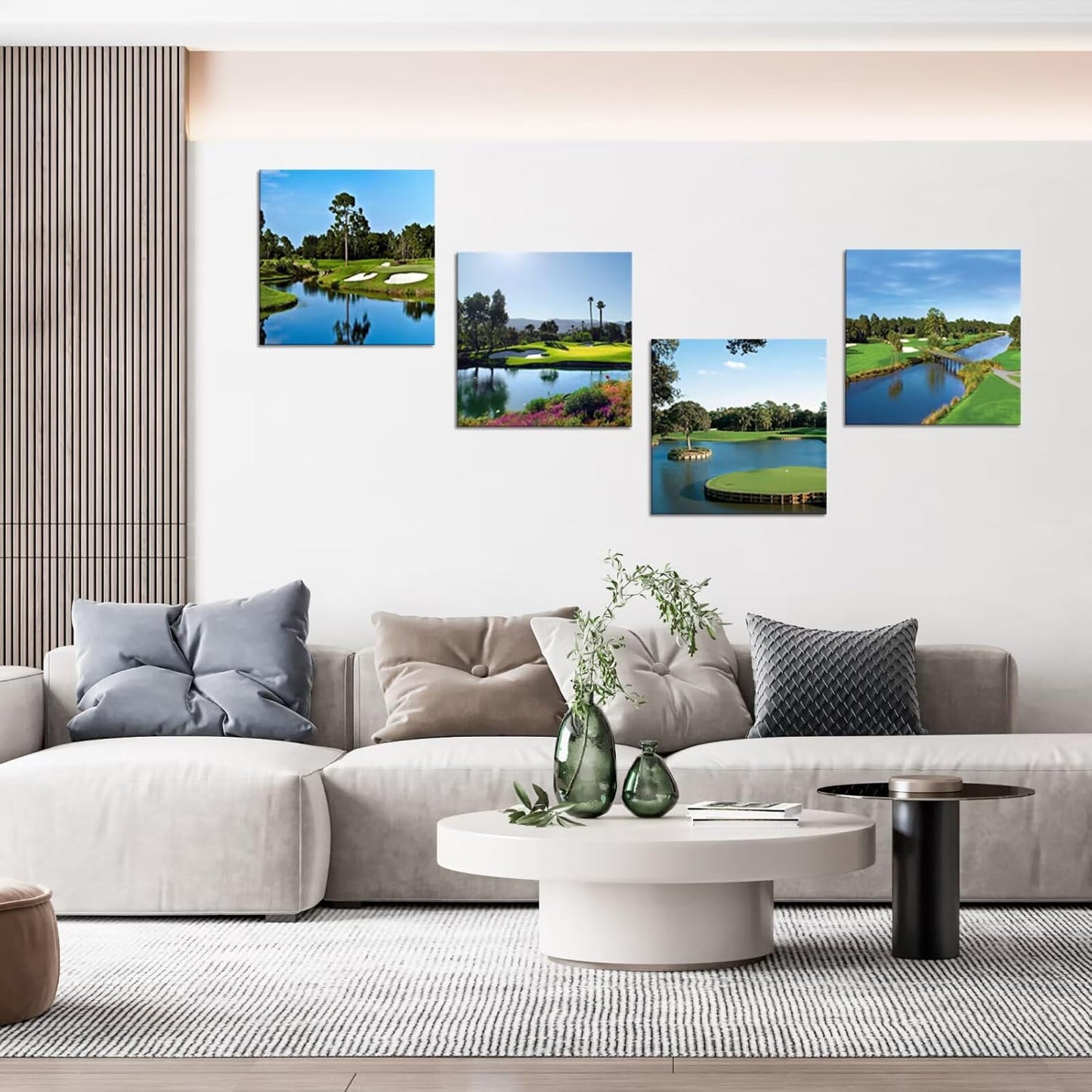 Pankila USA California Golf Course Wall Art Golf Club Canvas Wall Decor Blue Green Abstract Painting Pictures Poster for Home Decor Living Room Bedroom Bathroom Office Artwork (20''W x 20''H x4)