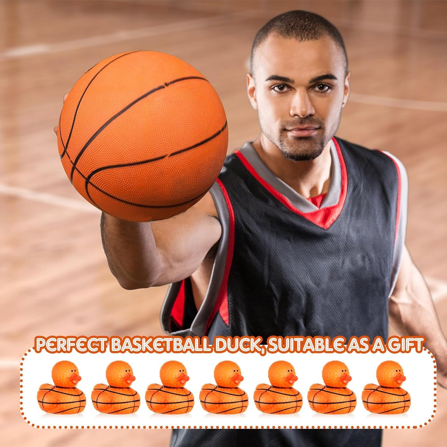 Deekin Rubber Duck 2 Inch Bulk Sport Party Favors for Team Events Game Day Decorations Birthday Party Decorations Club Player Gift(50 Pcs,Basketball Texture)