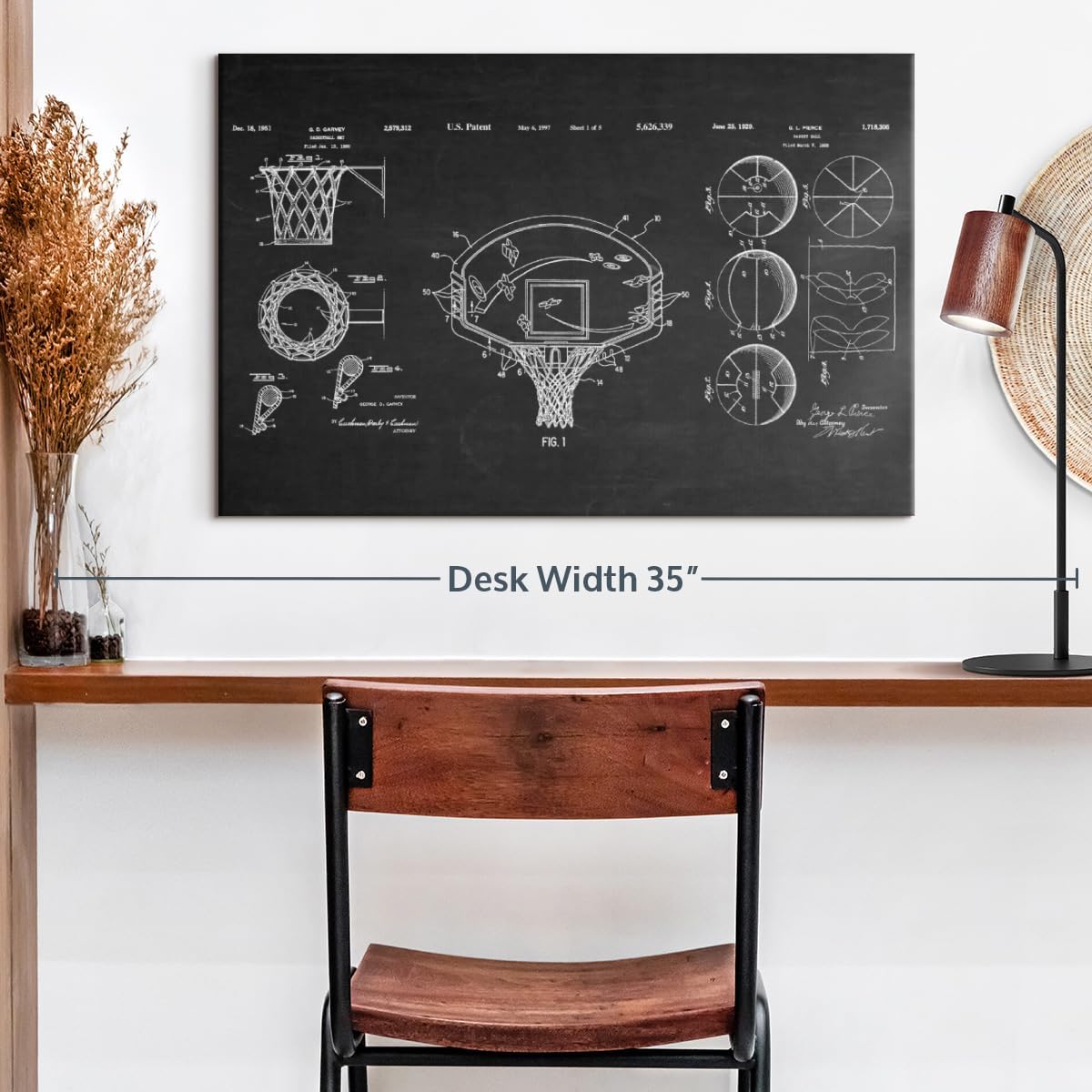 ElephantStock Basketball Patents Canvas - 1 Panel Sports Patent Wall Art Decor - Sports Decorations for Boys Room - Wall Art and Office Decor - 24" X 16"