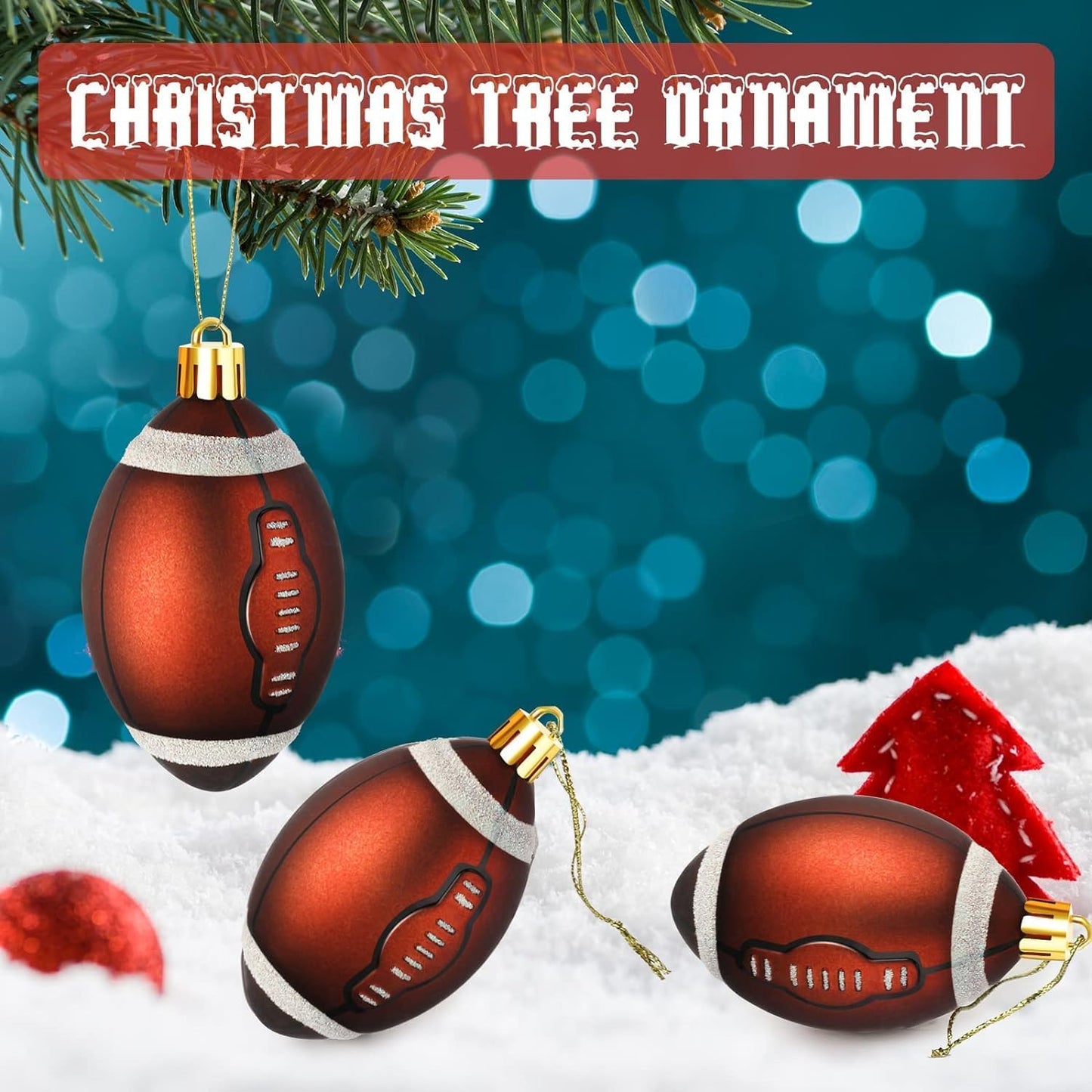 Leitee 12 Pcs Christmas Plastic Football 2.36 Inch Xmas Tree Ornaments with Hanging Loop Sports Theme Decorative Hanging Ornaments for Holiday Party Christmas Tree Home