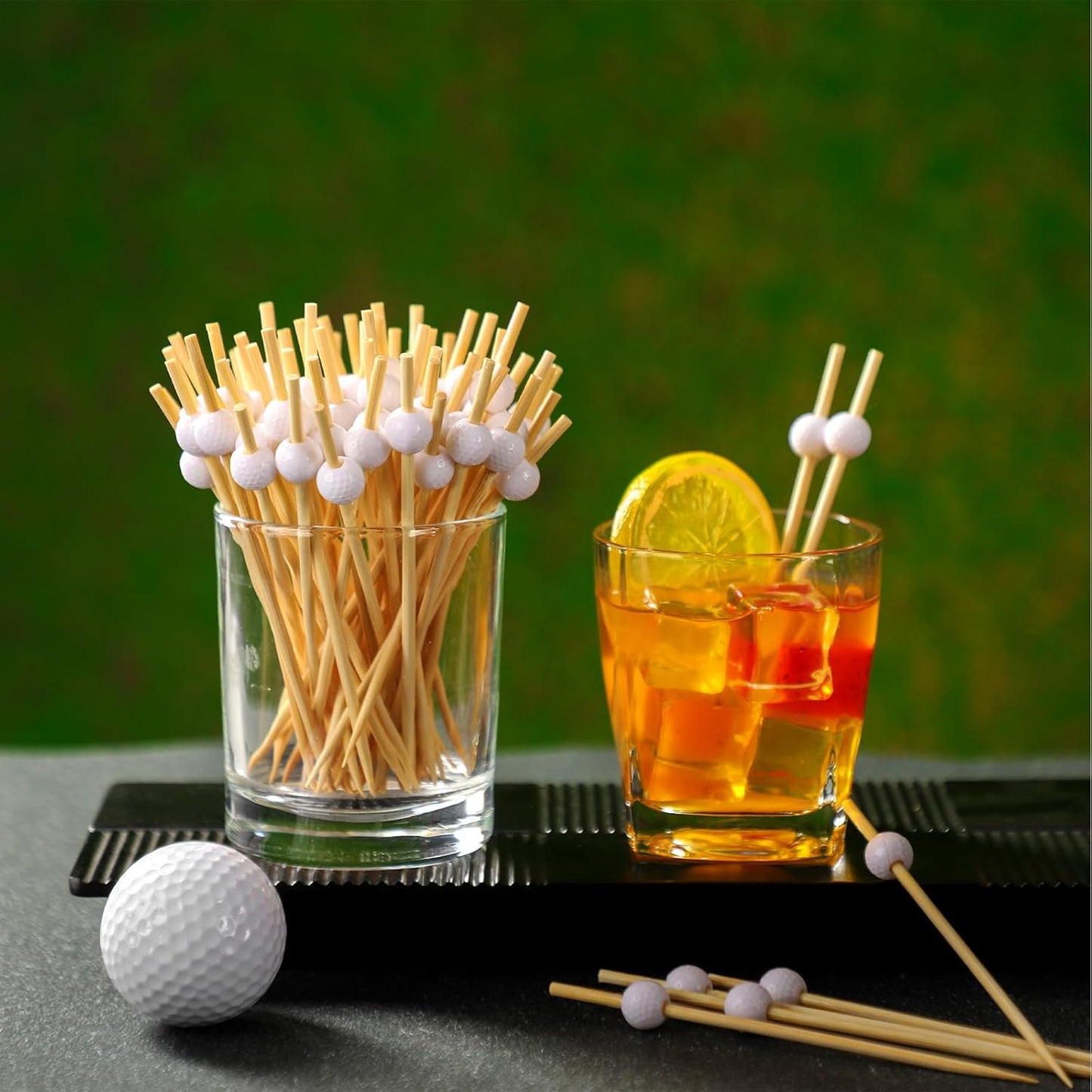 Layhit 150 Pcs Golf Cocktail Picks Party Decoration Fruit Golf Flag Tee Toothpicks Kabob Skewers Ball Sticks Food Picks Bamboo Appetizer Toothpicks Bamboo Cocktail Garnish for Party Supplies