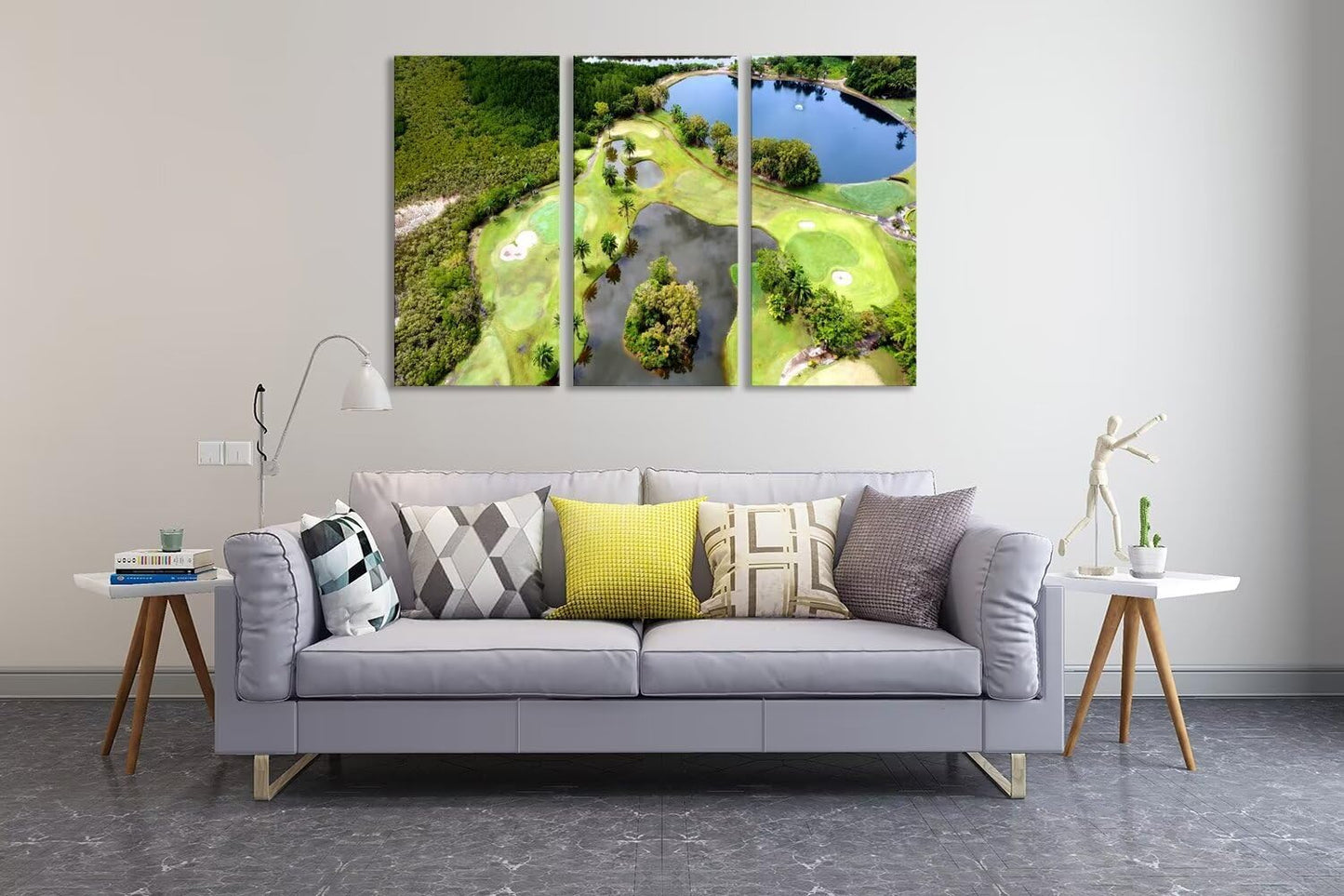 chenchenArt Golf Course Wall Art for Living Room Bedroom Bathroom Home Decorations Lake and Golf Course Pictures Posters Canvas Prints Modern Artwork for Office Framed Ready to Hang(12''W x 24''H x3)