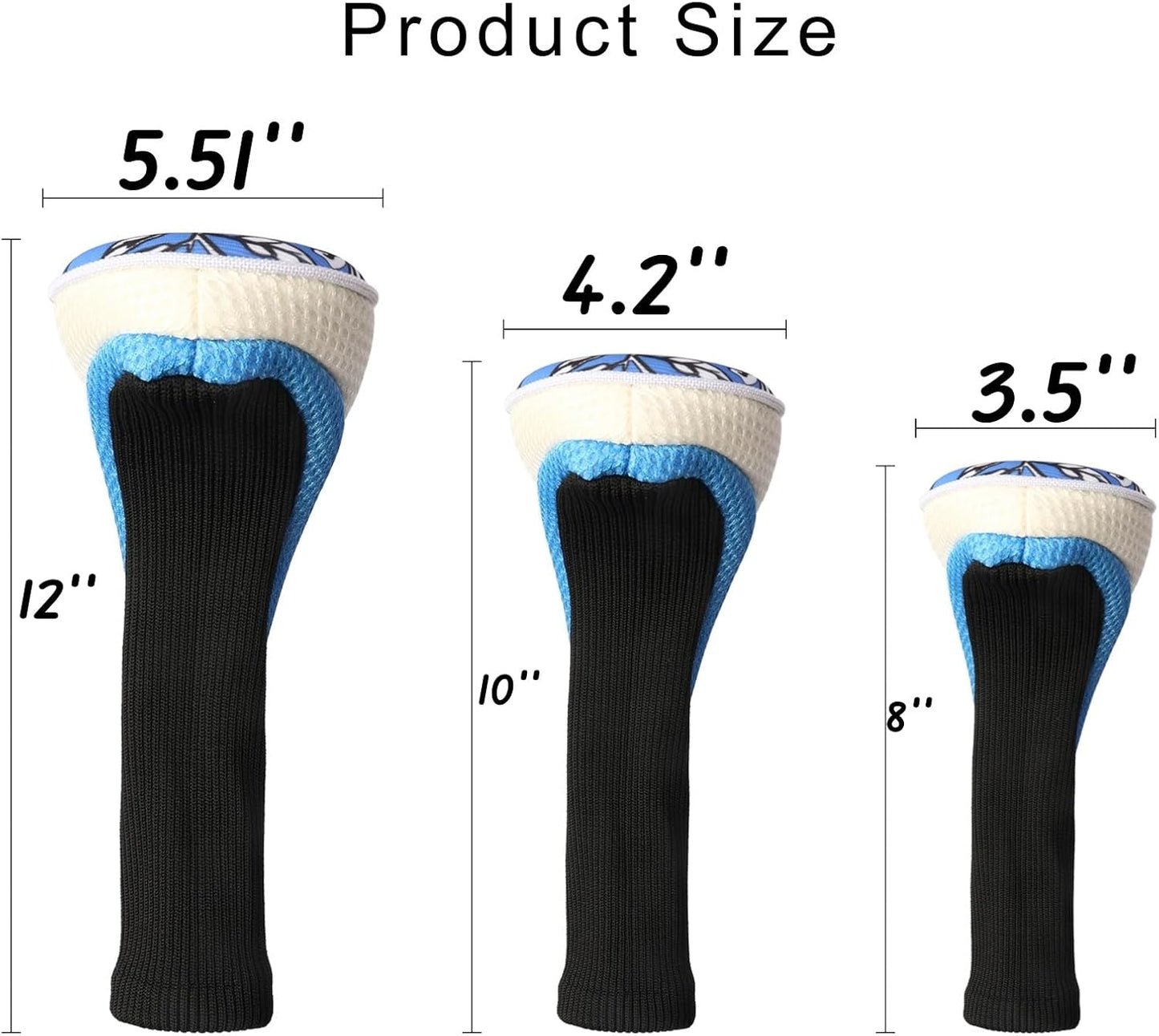 Black Golf Club Head Cover for Driver Fairway 3 Pcs Woods Headcovers, Golf Accessories Hybrid Head Covers Set with Interchangeable Tags 3 4 5 7 X