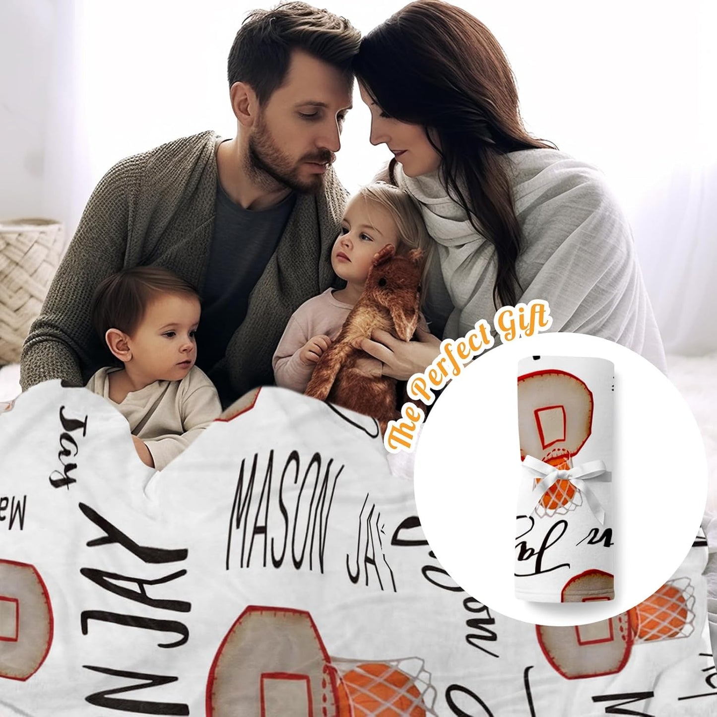 Custom Name Basketball Blanket - Personalized Names Soft Plush Flannel Throw Blankets for Baby Kids Teen Boys Girls Holidays Birthdays Gifts Color08