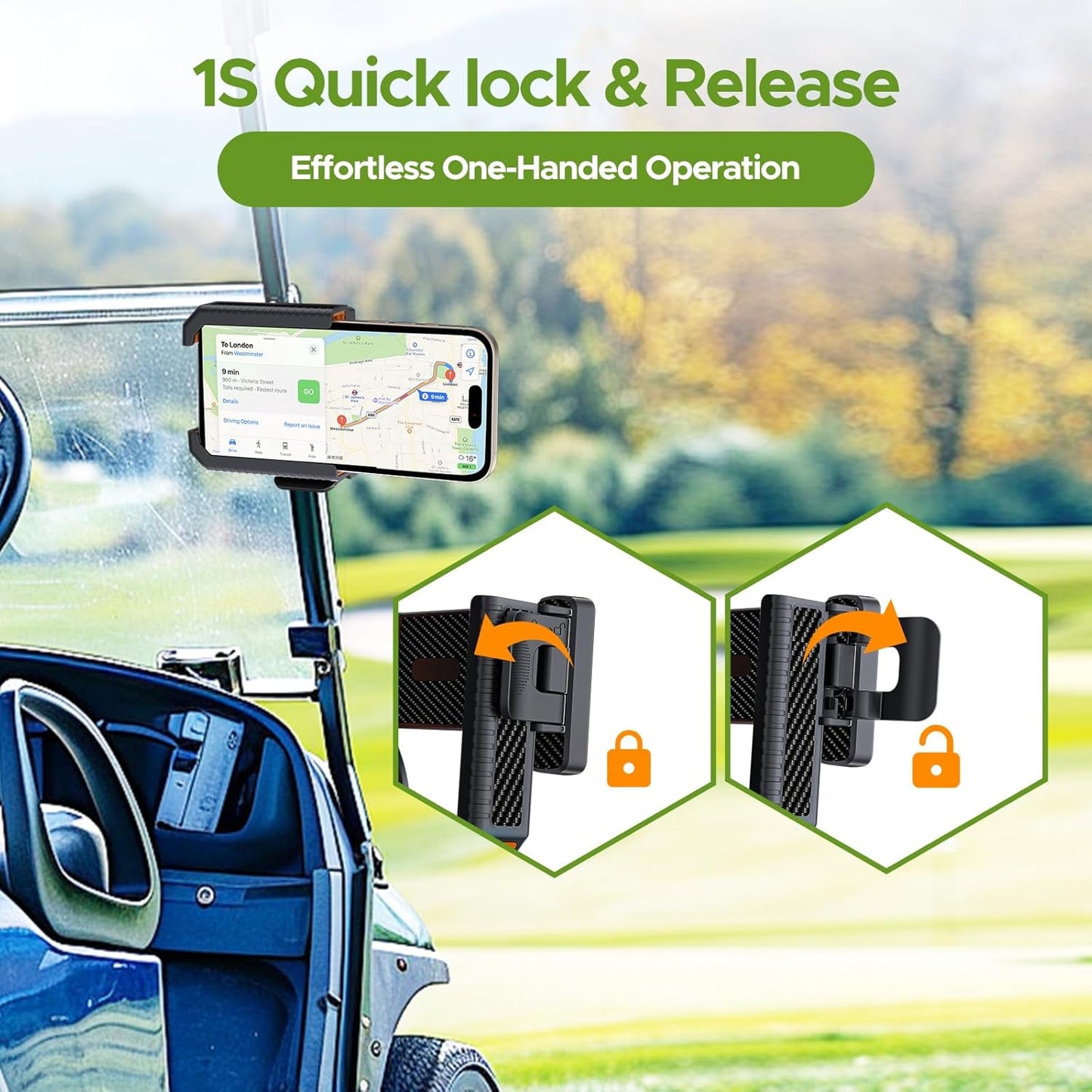 Magnetic Golf Cart Phone Holder Mount with Ultra-Strong N52 Magnets & 360°Rotation,Fit for EZGO/Club Car/Yamaha/ICON,Golf Cart Accessories Compatible for Cell Phone iPhone,Samsung & More (Orange)