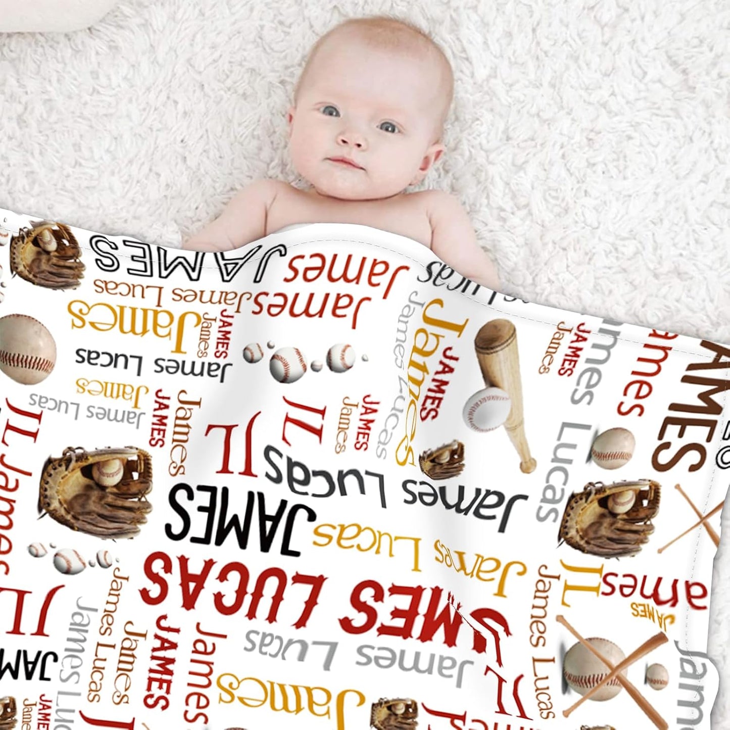 Custom Name Baseball Blanket - Personalized Names Soft Plush Flannel Throw Blankets for Baby Kids Teen Boys Girls Holidays Birthdays Gifts Color05