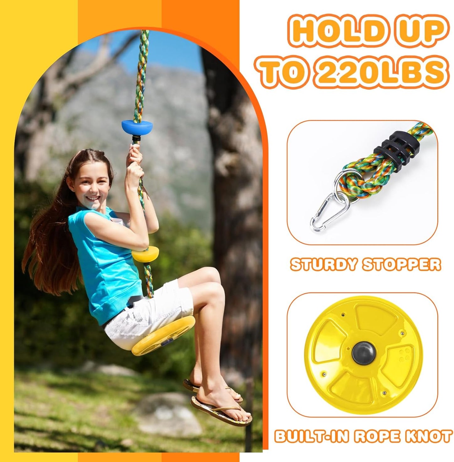 Climbing Rope Tree Swing with Platforms and Disc Swing Seat Set Outdoor Playground Accessories for Kids Including Hanging Strap & Carabiner Rope Swings for Tree Kids Swing Set Accessories