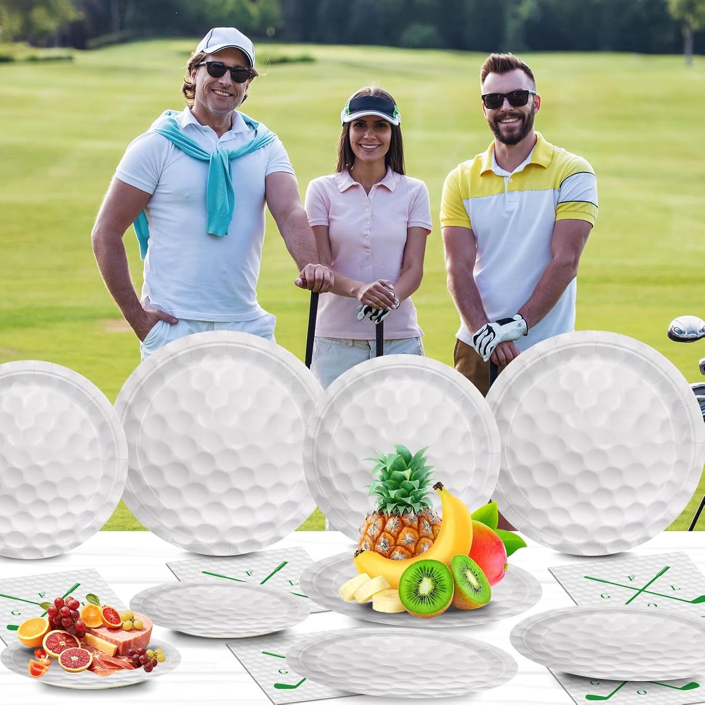 96pcs Golf Party Plates Napkins Golf Birthday Party Supplies Paper Plates Plastic Forks Disposable Tableware Set for Kids Serve 24 Guests
