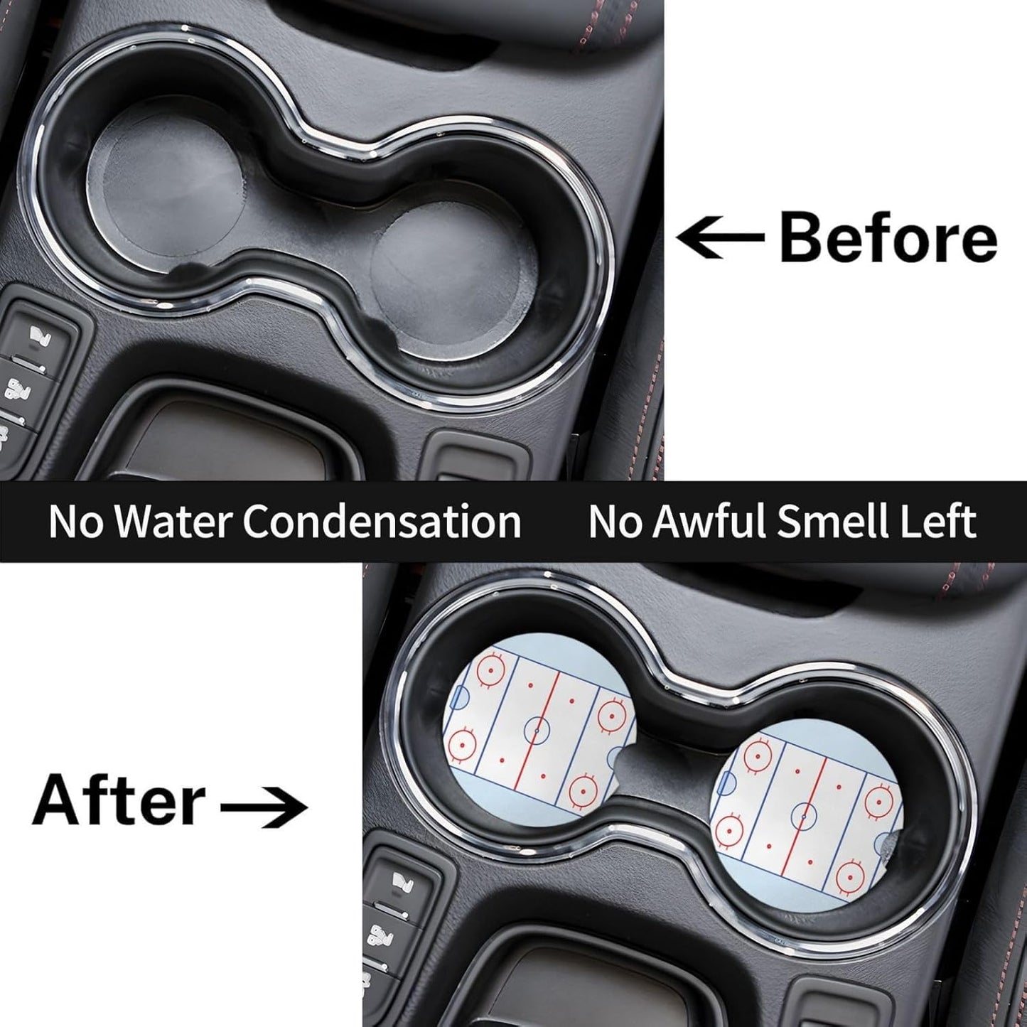 Car Cup Holder Coasters, Hockey Field Car Coasters for Cup Holder Drinks, 2 Pack Ceramic Cute Auto Interior Accessories for Women Men